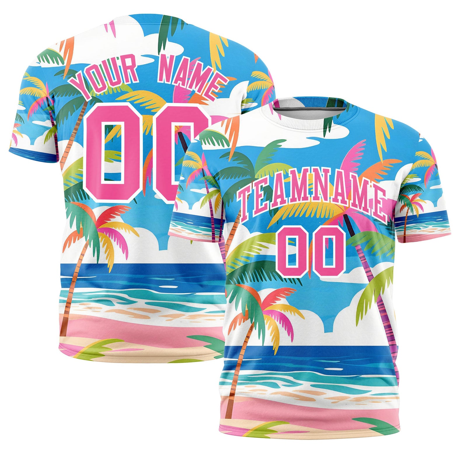 Custom Pink White Graffiti Pattern Hawaiian Style T-shirt| KXKSHOP