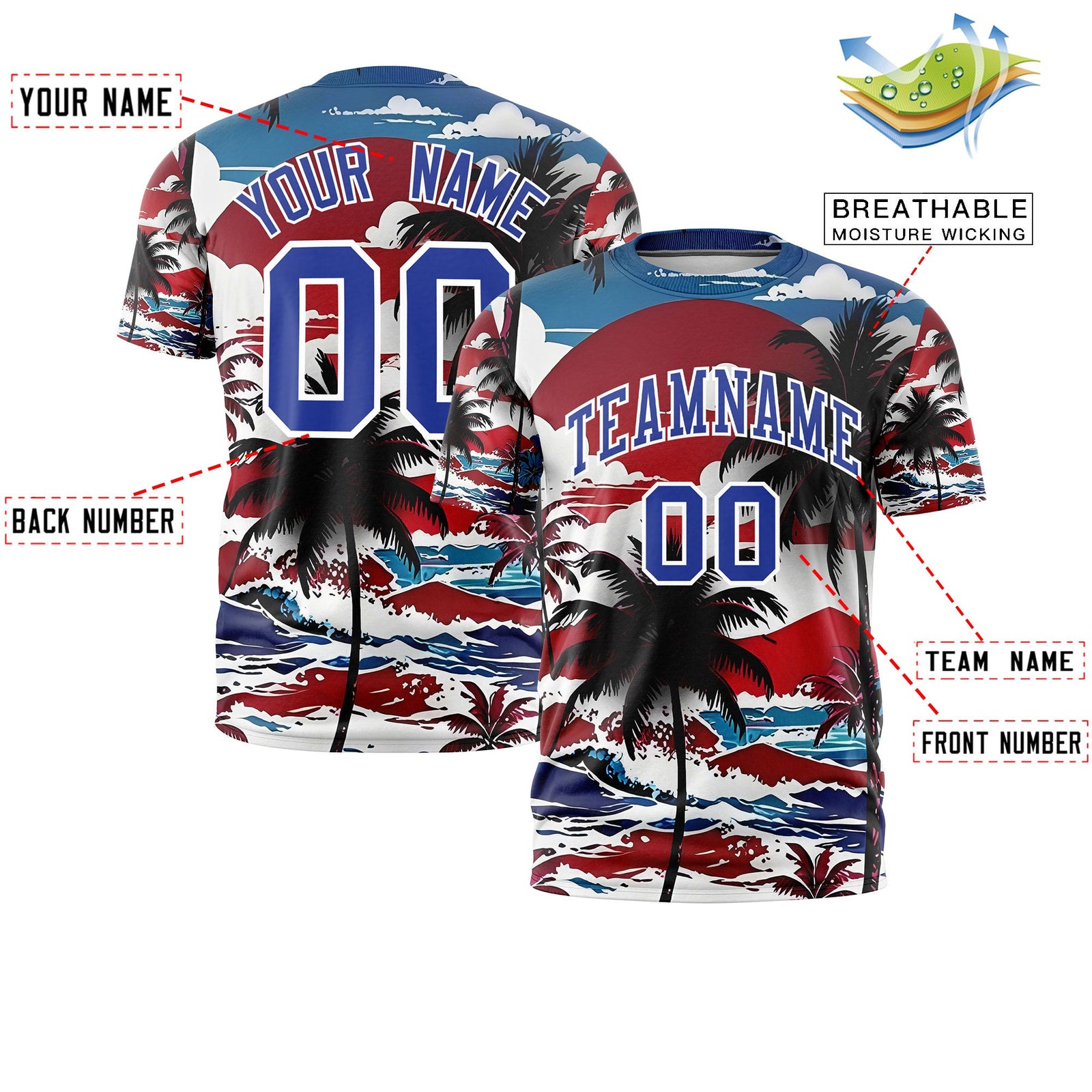 Custom Royal Blue White Graffiti Pattern Hawaiian Style T-shirt| KXKSHOP