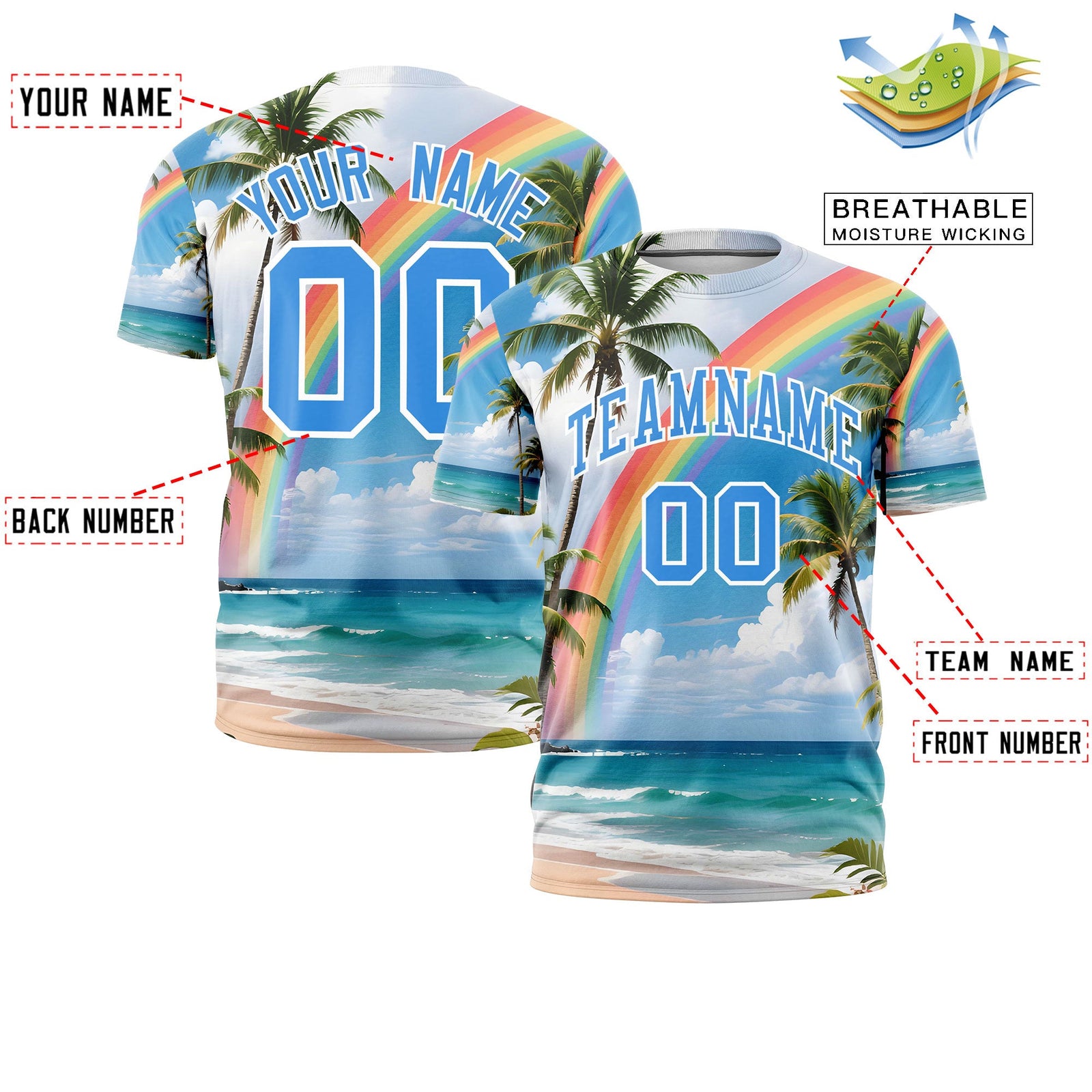 Custom Powder Blue White Graffiti Pattern Hawaiian Style T-shirt| KXKSHOP