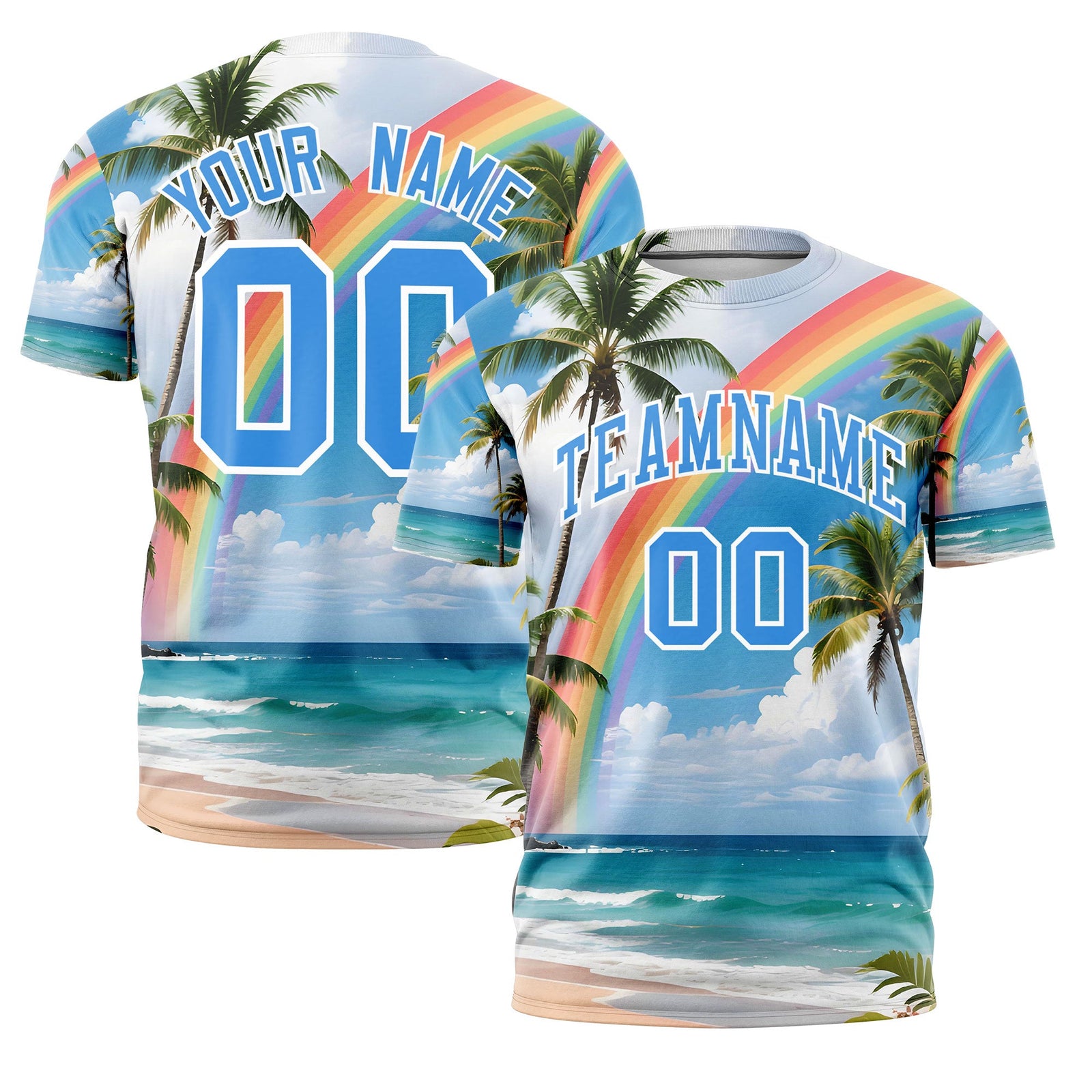 Custom Powder Blue White Graffiti Pattern Hawaiian Style T-shirt| KXKSHOP