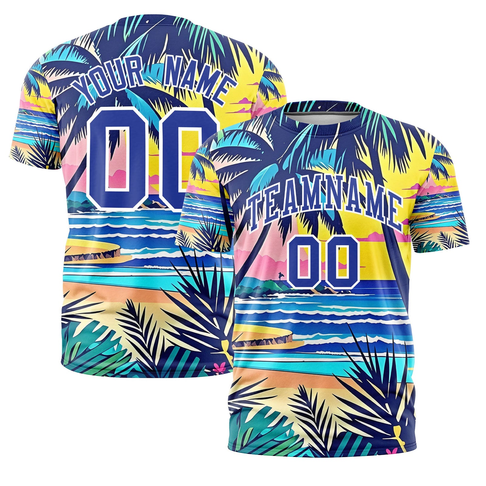 Custom Royal Blue White Graffiti Pattern Hawaiian Style T-shirt| KXKSHOP