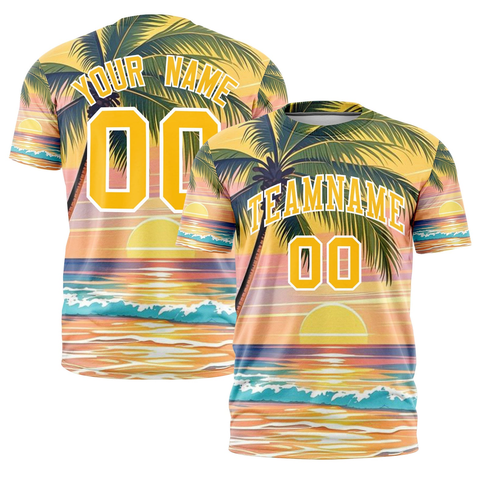 Custom Yellow White Graffiti Pattern Hawaiian Style T-shirt| KXKSHOP