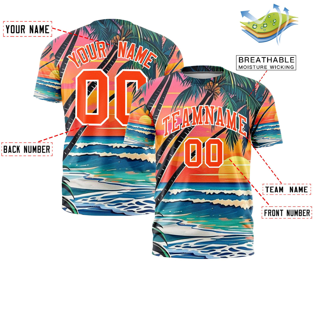 Custom Orange White Graffiti Pattern Hawaiian Style T-shirt| KXKSHOP
