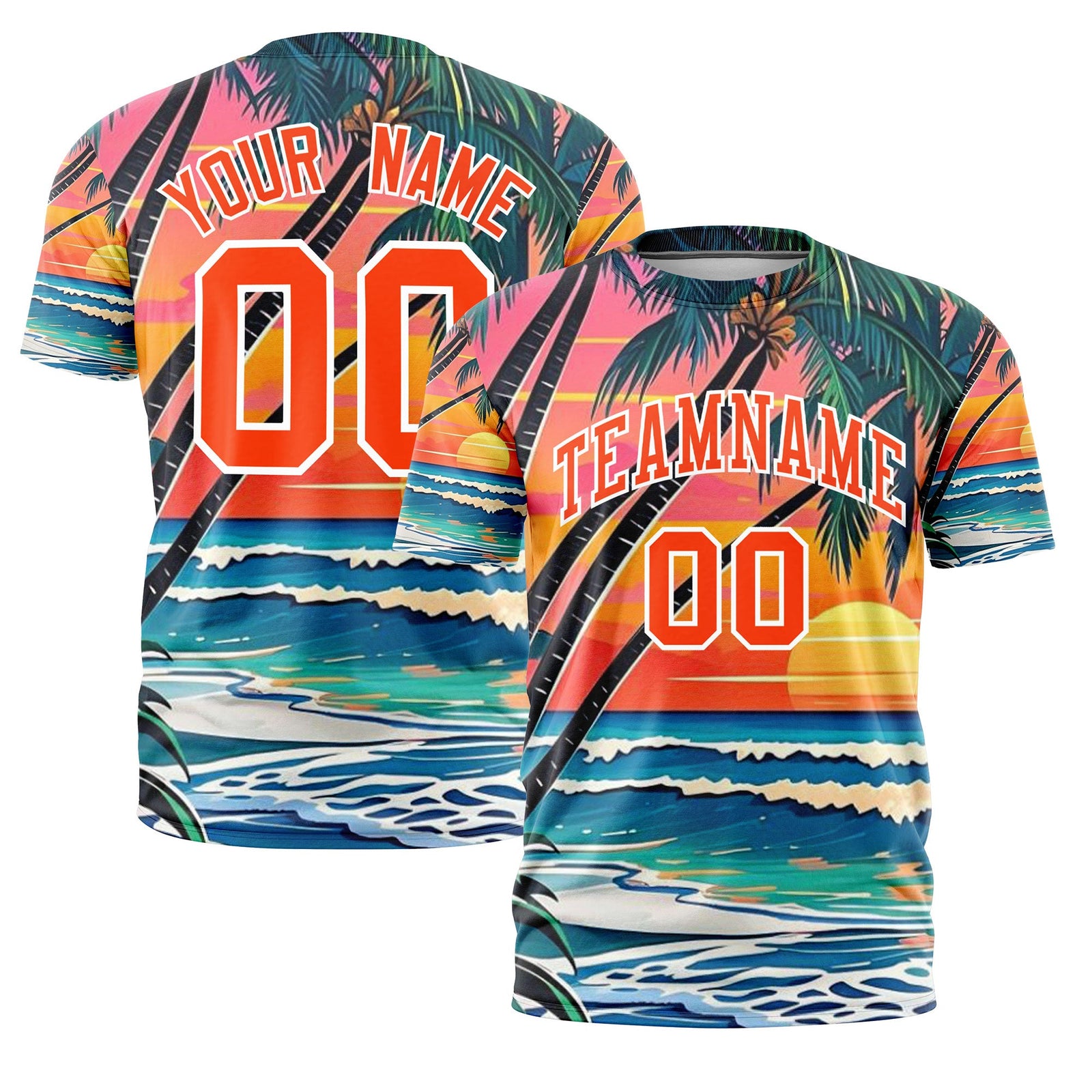 Custom Orange White Graffiti Pattern Hawaiian Style T-shirt| KXKSHOP