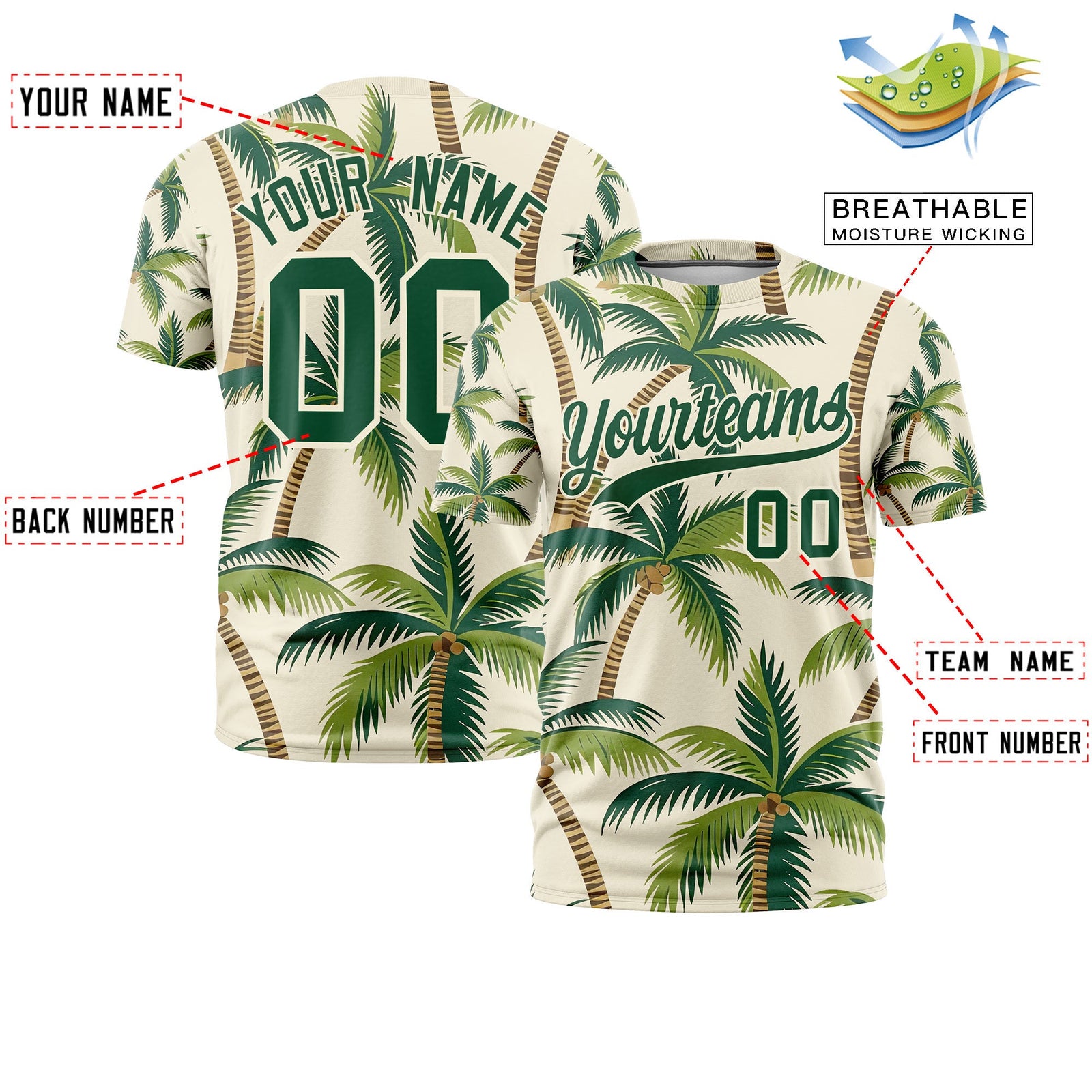 Custom Dark Green Cream Graffiti Pattern Hawaiian Style T-shirt| KXKSHOP