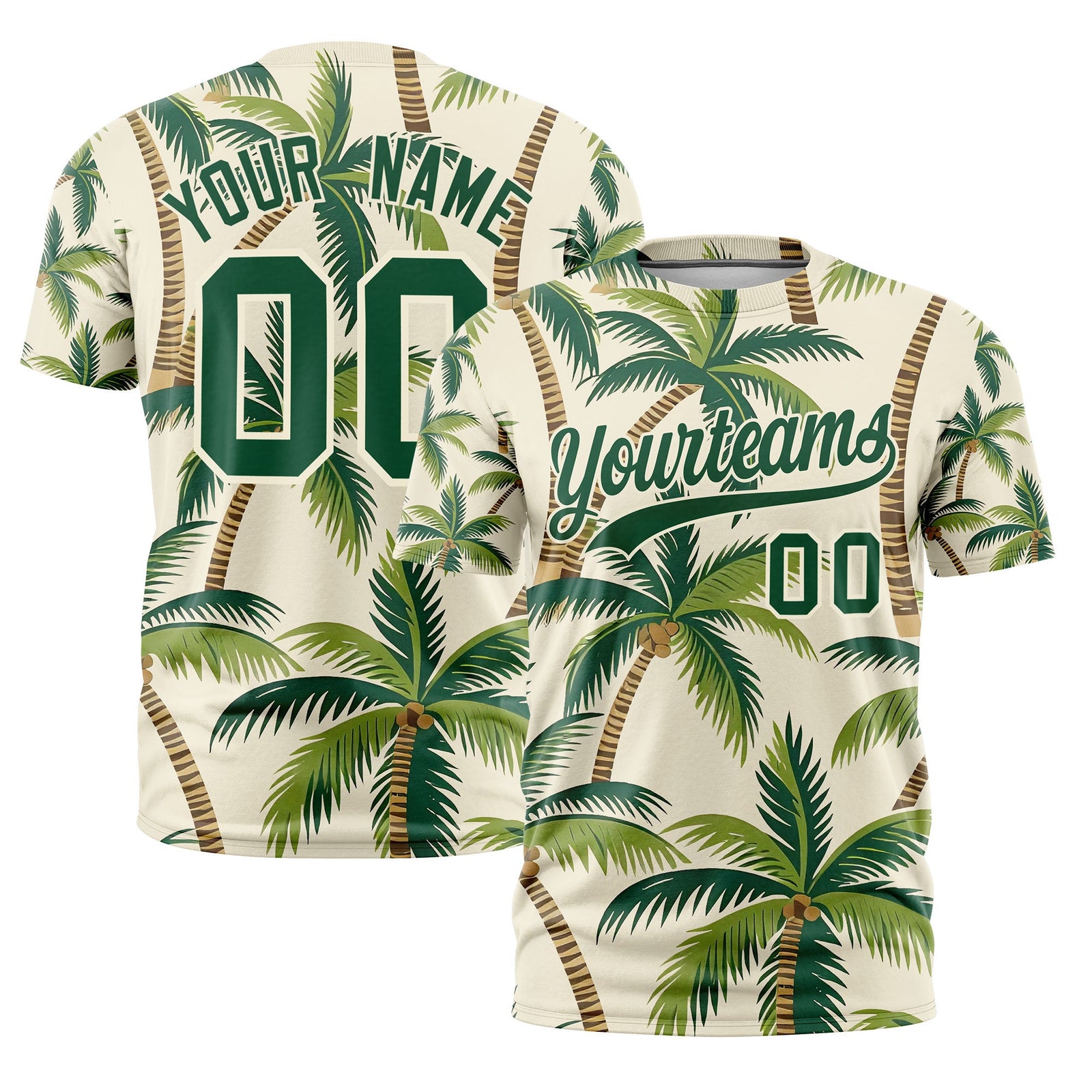 Custom Dark Green Cream Graffiti Pattern Hawaiian Style T-shirt| KXKSHOP