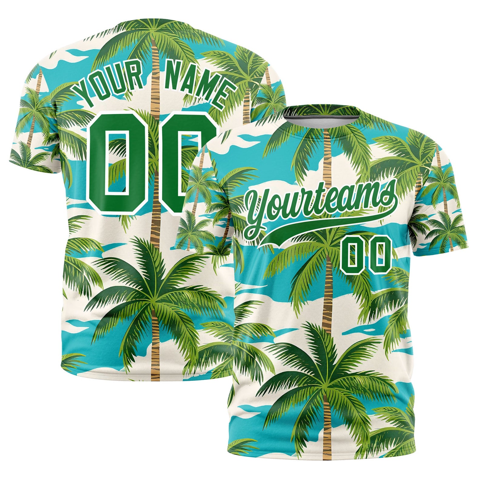Custom Kelly Green White Graffiti Pattern Hawaiian Style T-shirt| KXKSHOP