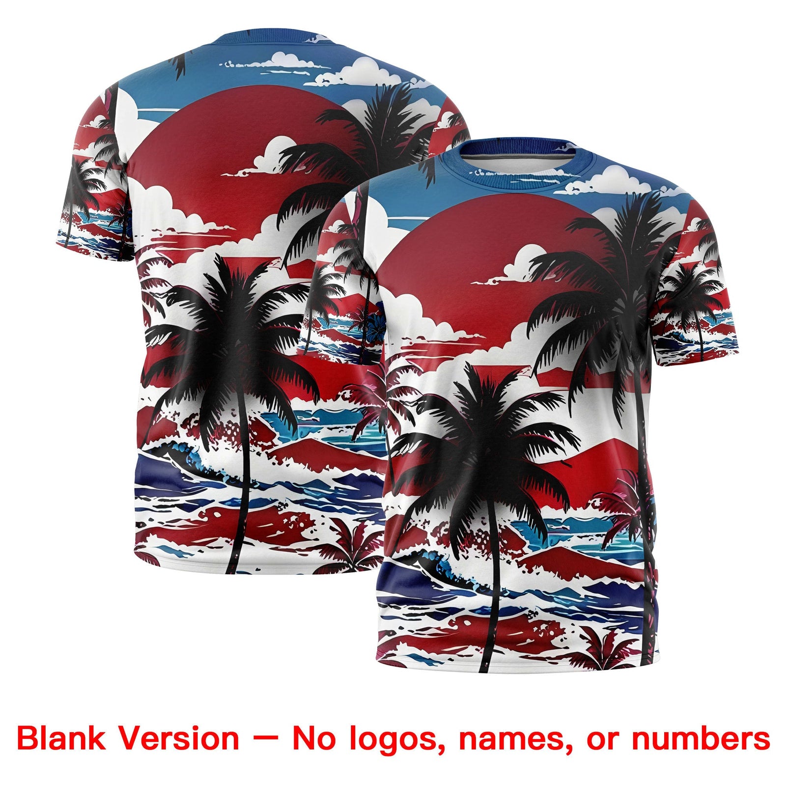 Custom Royal Blue White Graffiti Pattern Hawaiian Style T-shirt| KXKSHOP