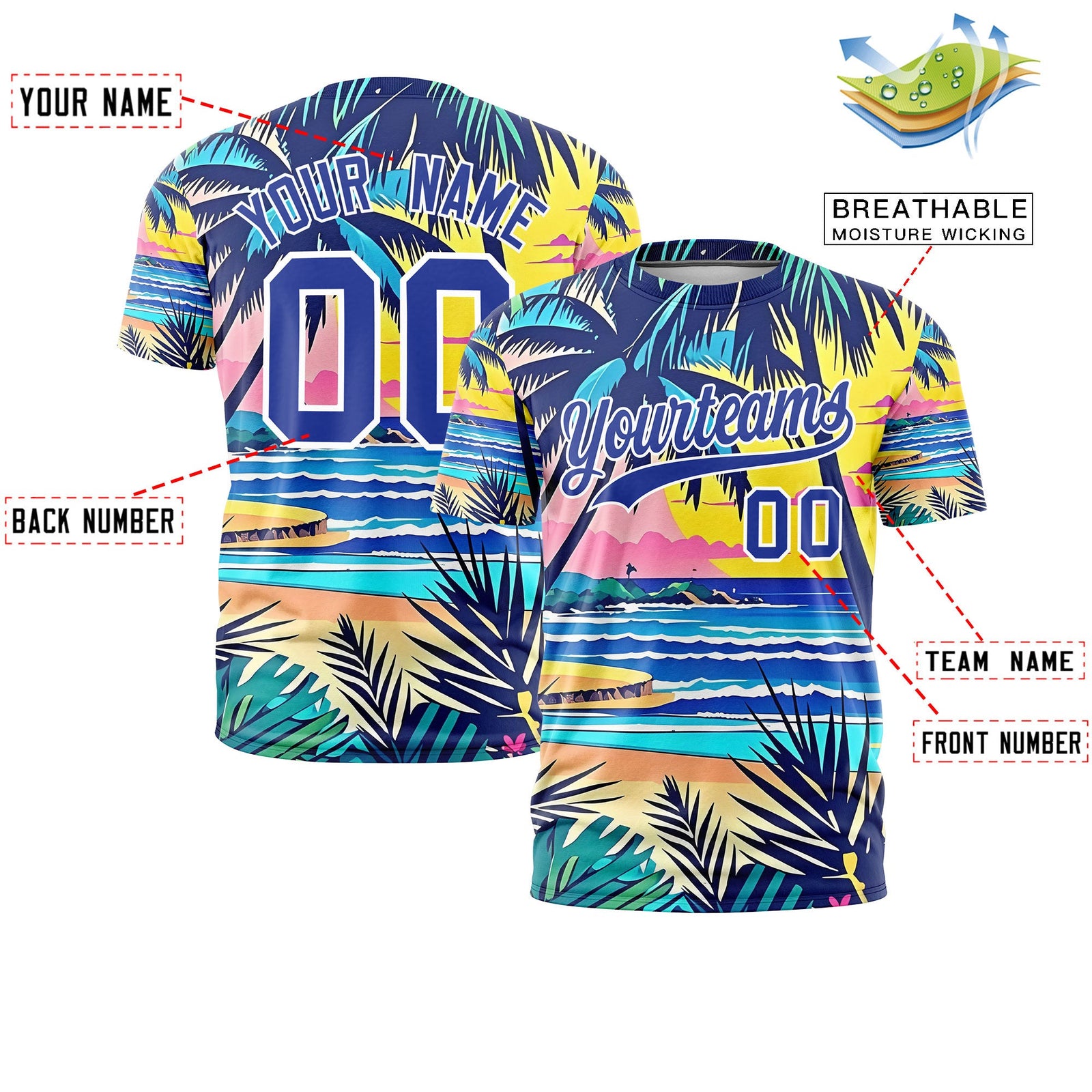Custom Royal Blue White Graffiti Pattern Hawaiian Style T-shirt| KXKSHOP