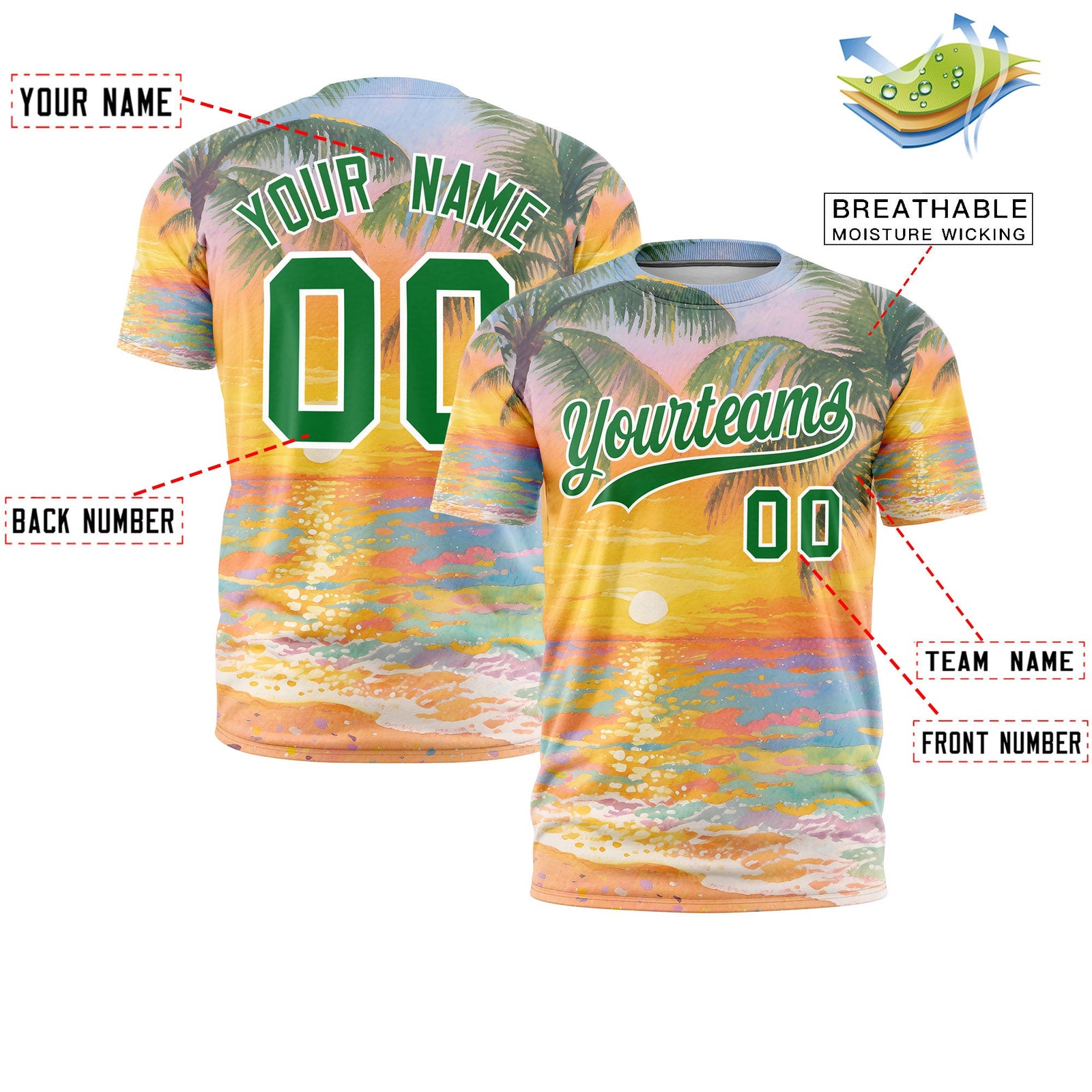 Custom Kelly Green White Graffiti Pattern Hawaiian Style T-shirt| KXKSHOP