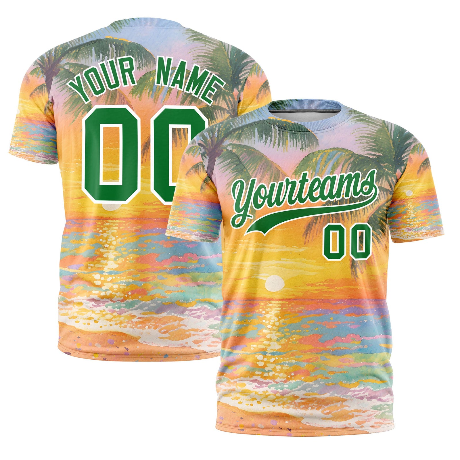 Custom Kelly Green White Graffiti Pattern Hawaiian Style T-shirt| KXKSHOP
