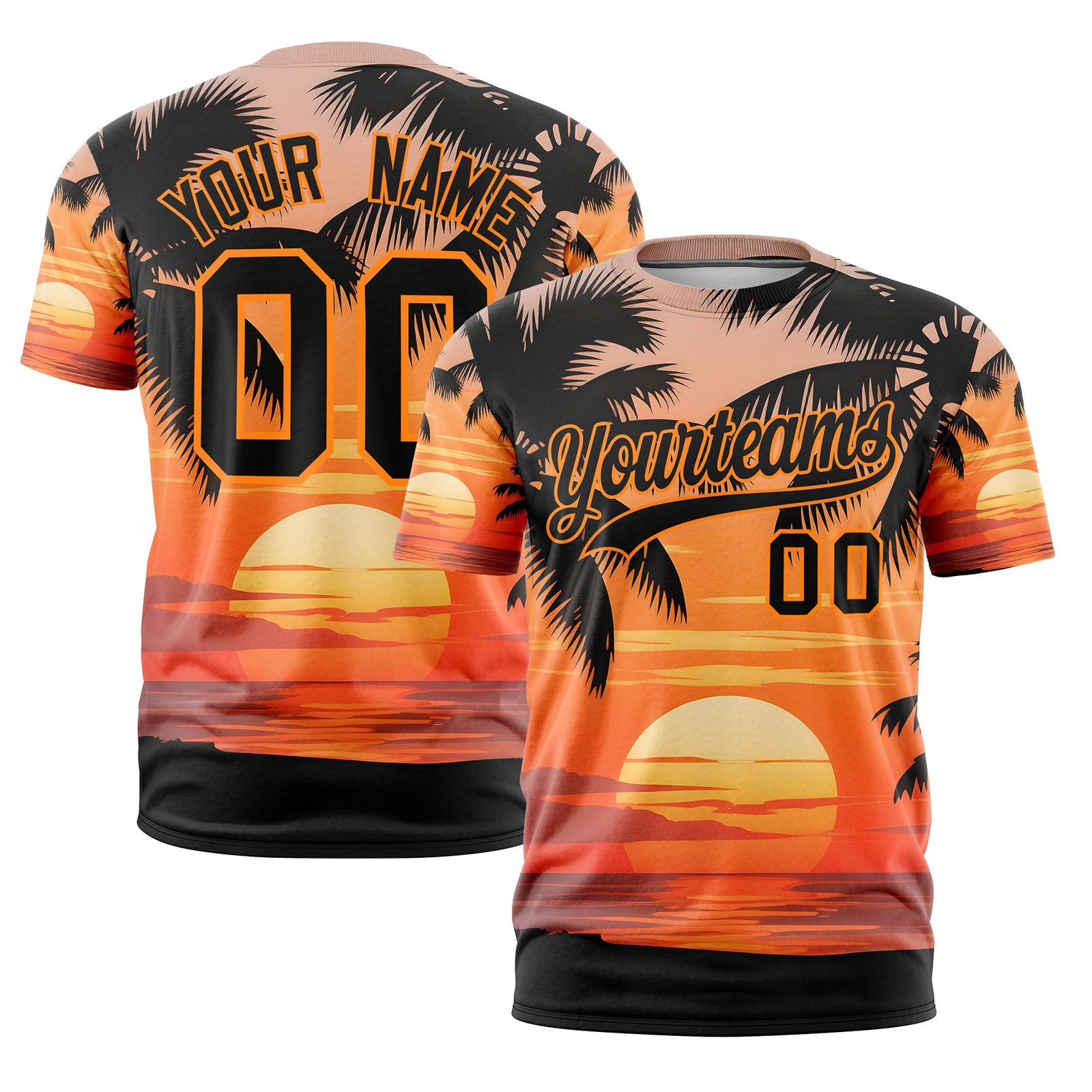Custom Black Orange Graffiti Pattern Hawaiian Style T-shirt| KXKSHOP