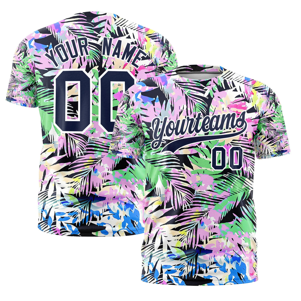 Custom Navy White Graffiti Pattern Hawaiian Style T-shirt| KXKSHOP