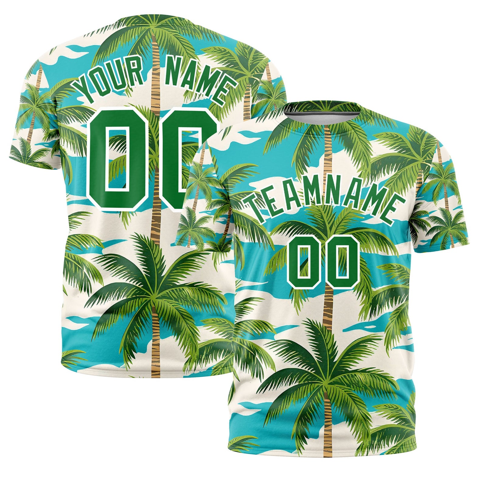 Custom Kelly Green White Graffiti Pattern Hawaiian Style T-shirt| KXKSHOP
