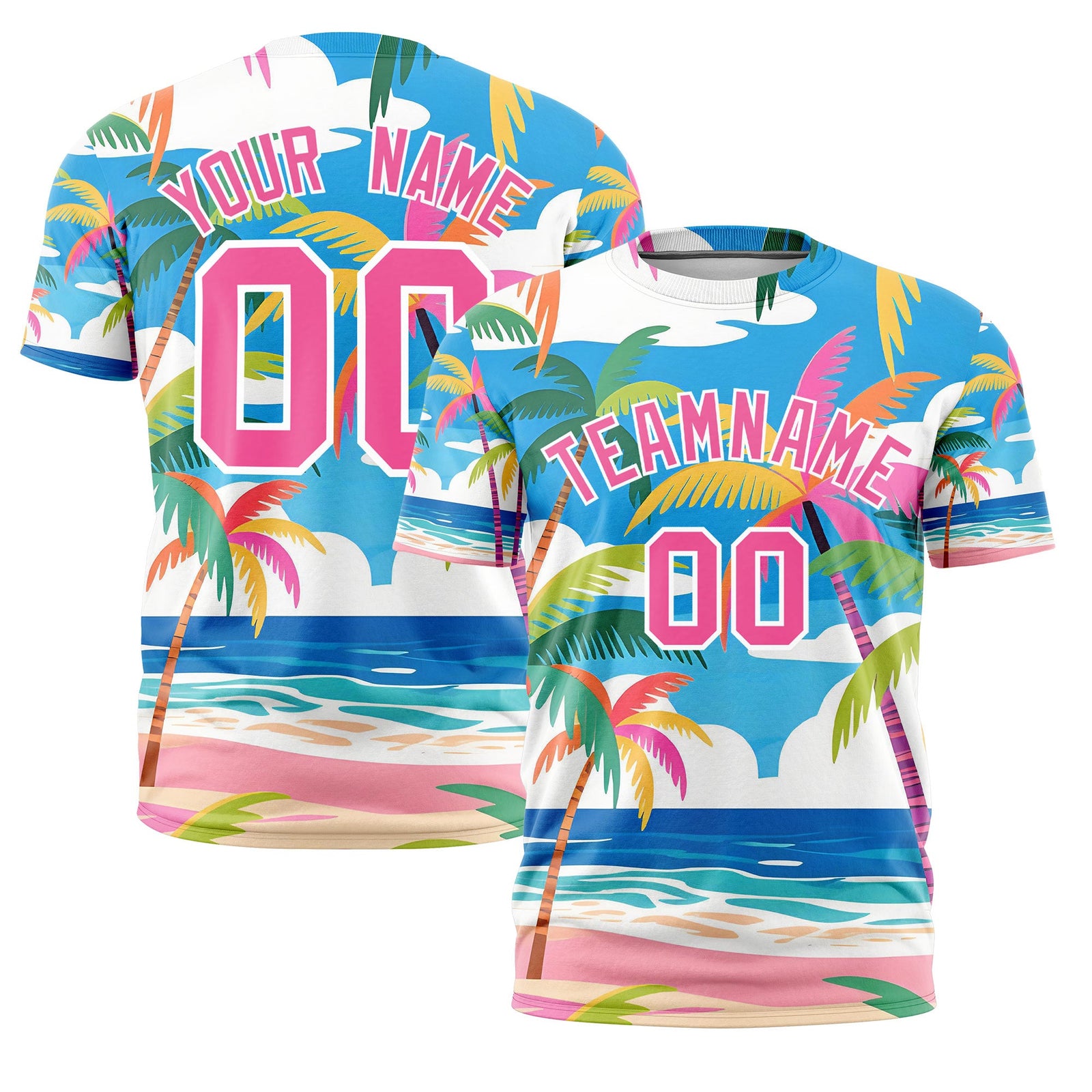 Custom Pink White Graffiti Pattern Hawaiian Style T-shirt| KXKSHOP