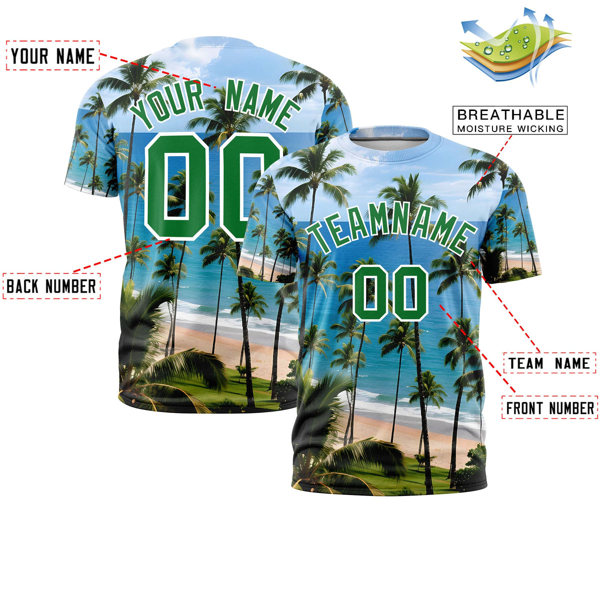Custom Kelly Green White Graffiti Pattern Hawaiian Style T-shirt| KXKSHOP
