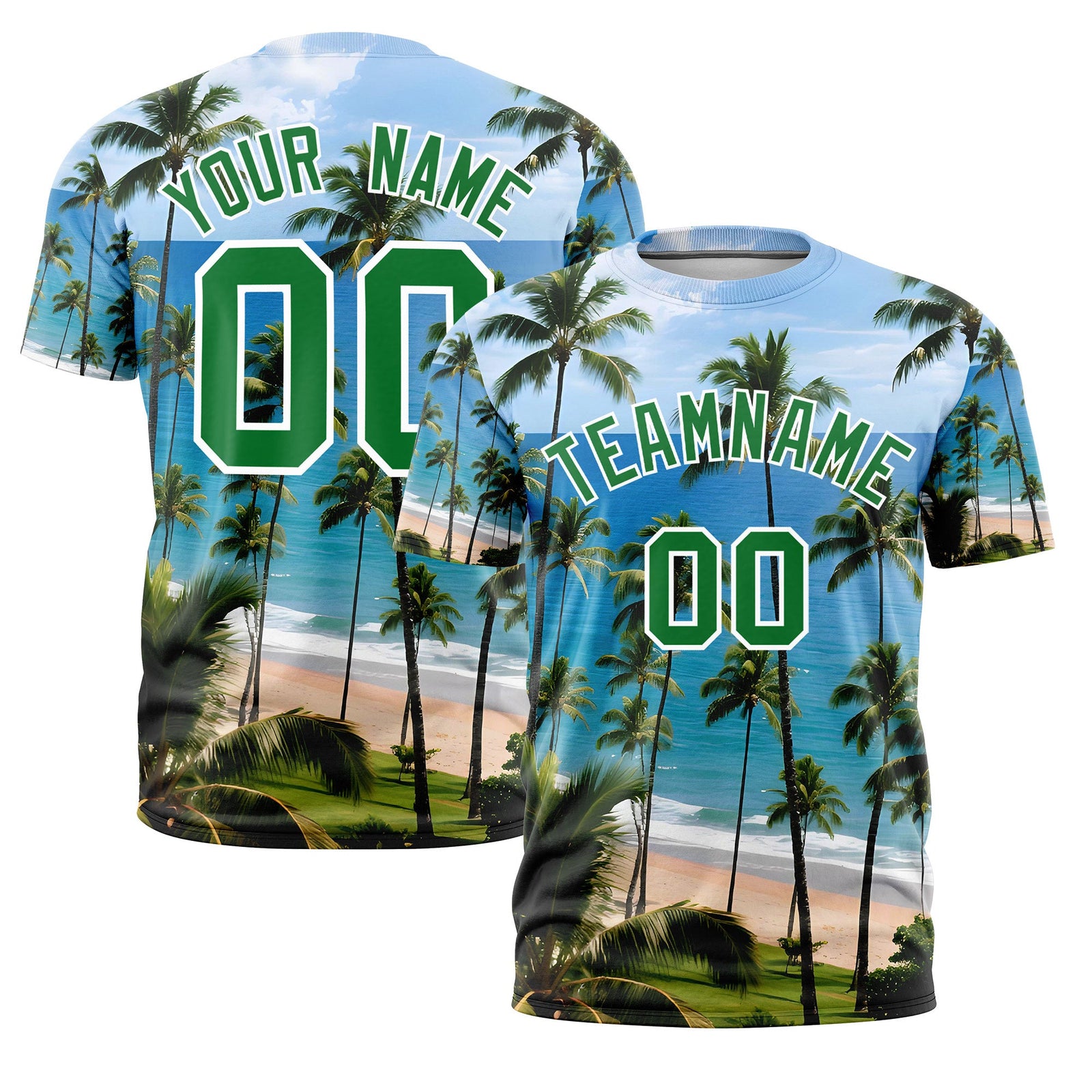 Custom Kelly Green White Graffiti Pattern Hawaiian Style T-shirt| KXKSHOP