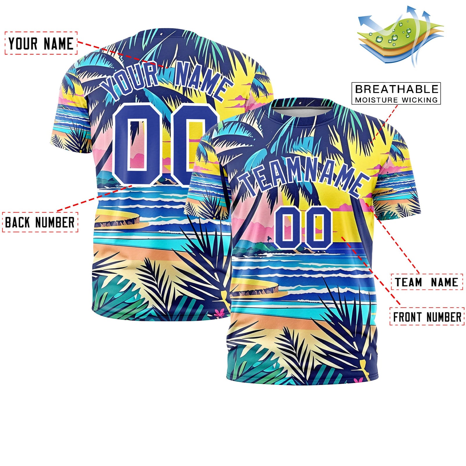 Custom Royal Blue White Graffiti Pattern Hawaiian Style T-shirt| KXKSHOP