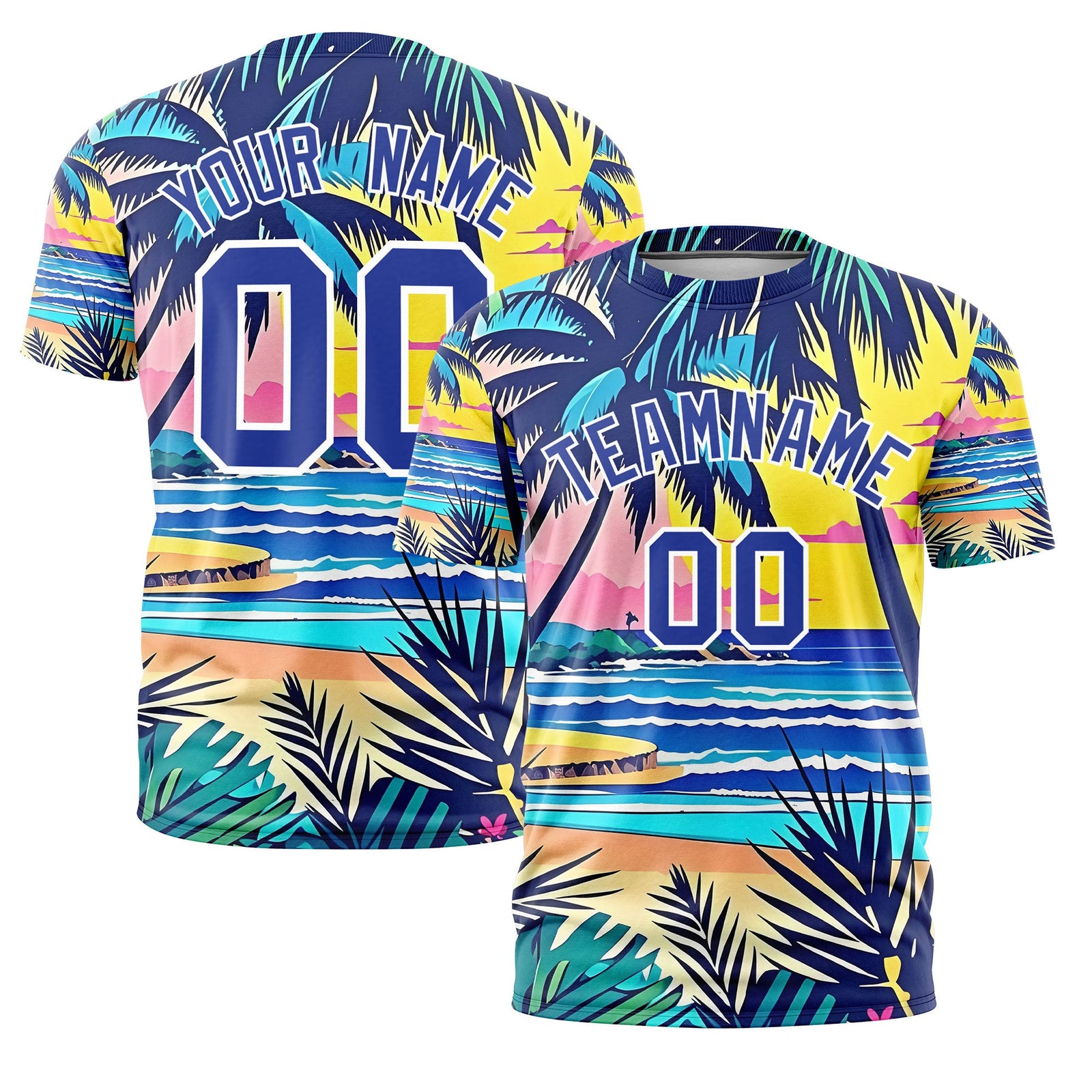 Custom Royal Blue White Graffiti Pattern Hawaiian Style T-shirt| KXKSHOP