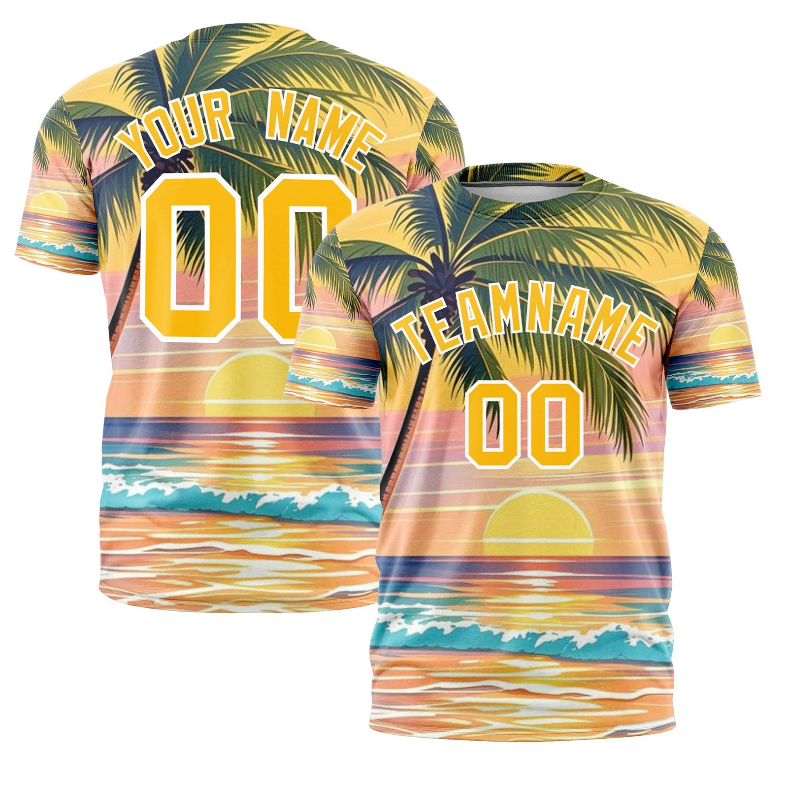 Custom Yellow White Graffiti Pattern Hawaiian Style T-shirt| KXKSHOP