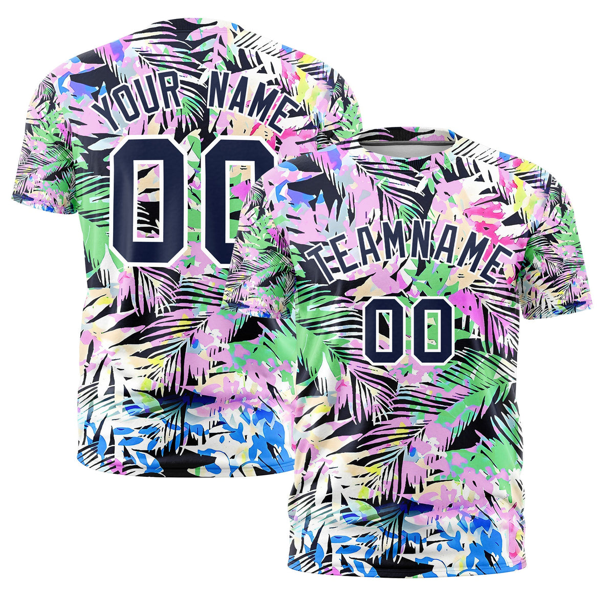 Custom Navy White Graffiti Pattern Hawaiian Style T-shirt| KXKSHOP