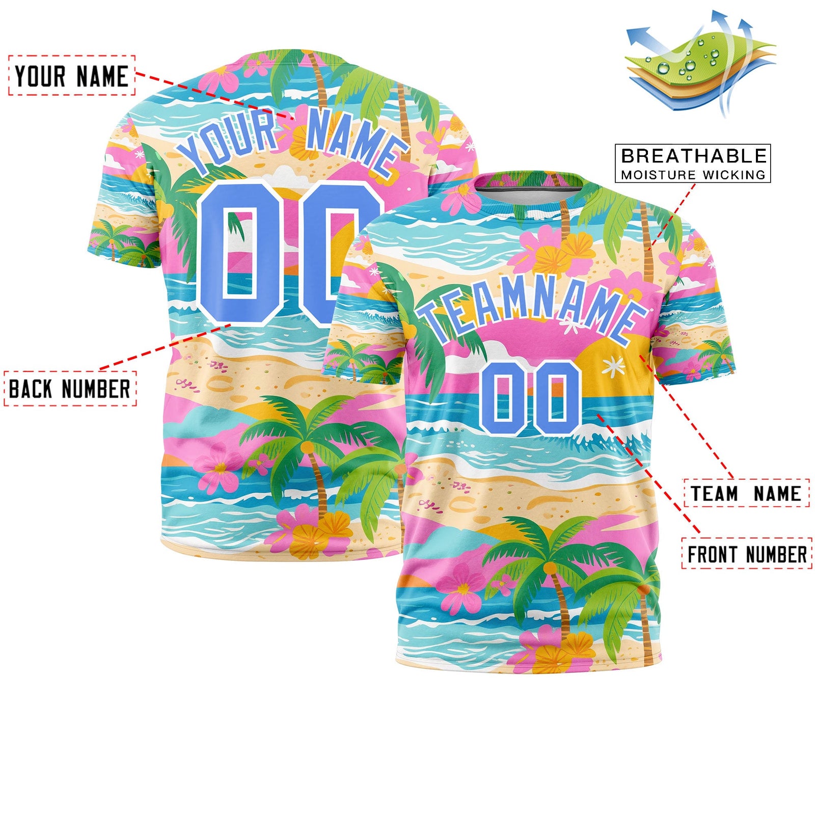 Custom Light Blue White Graffiti Pattern Hawaiian Style T-shirt| KXKSHOP