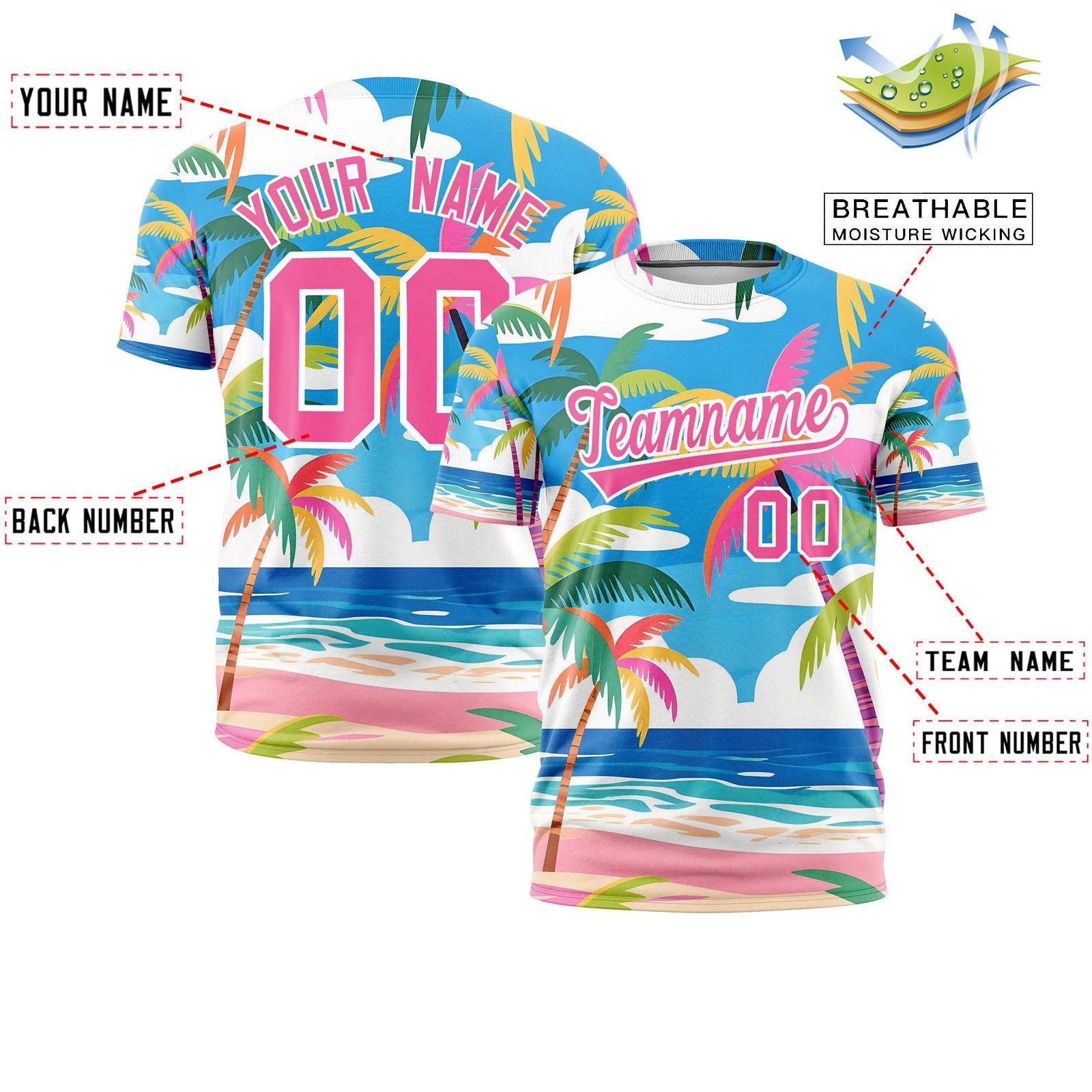 Custom Pink White Graffiti Pattern Hawaiian Style T-shirt| KXKSHOP