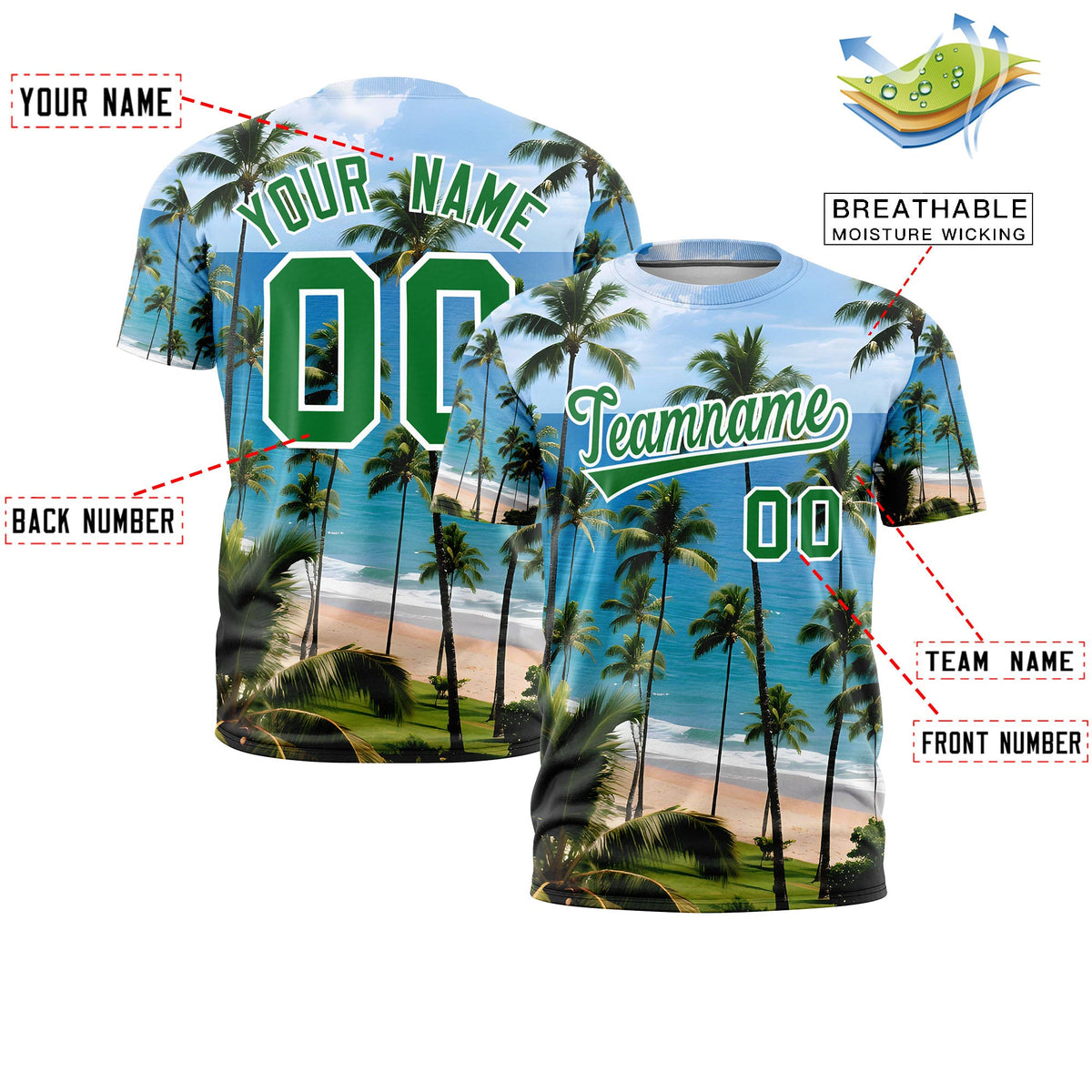 Custom Kelly Green White Graffiti Pattern Hawaiian Style T-shirt| KXKSHOP