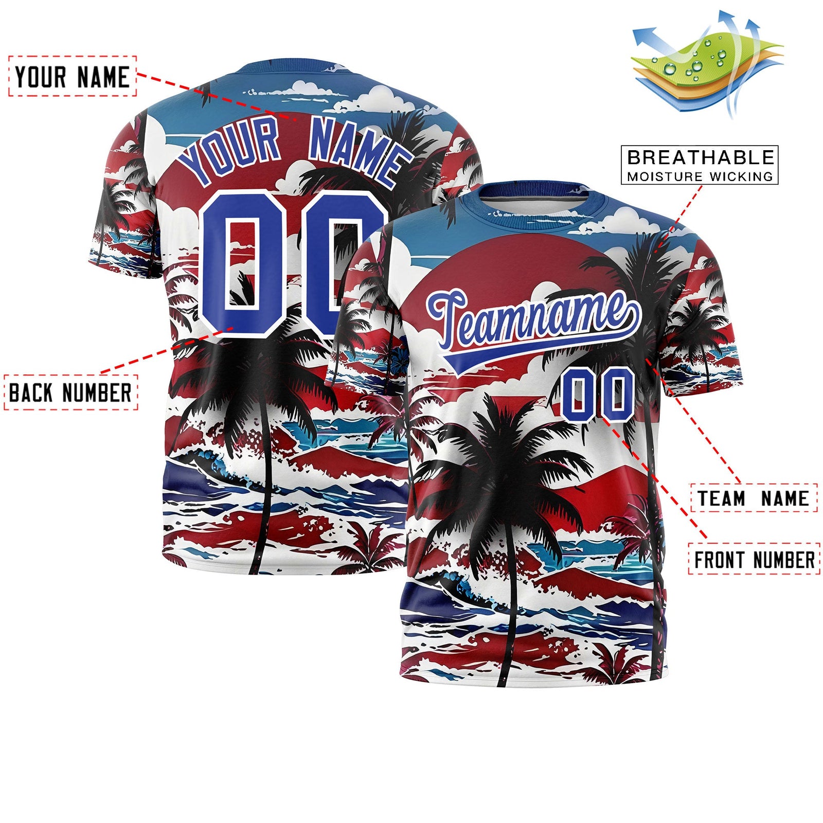Custom Royal Blue White Graffiti Pattern Hawaiian Style T-shirt| KXKSHOP