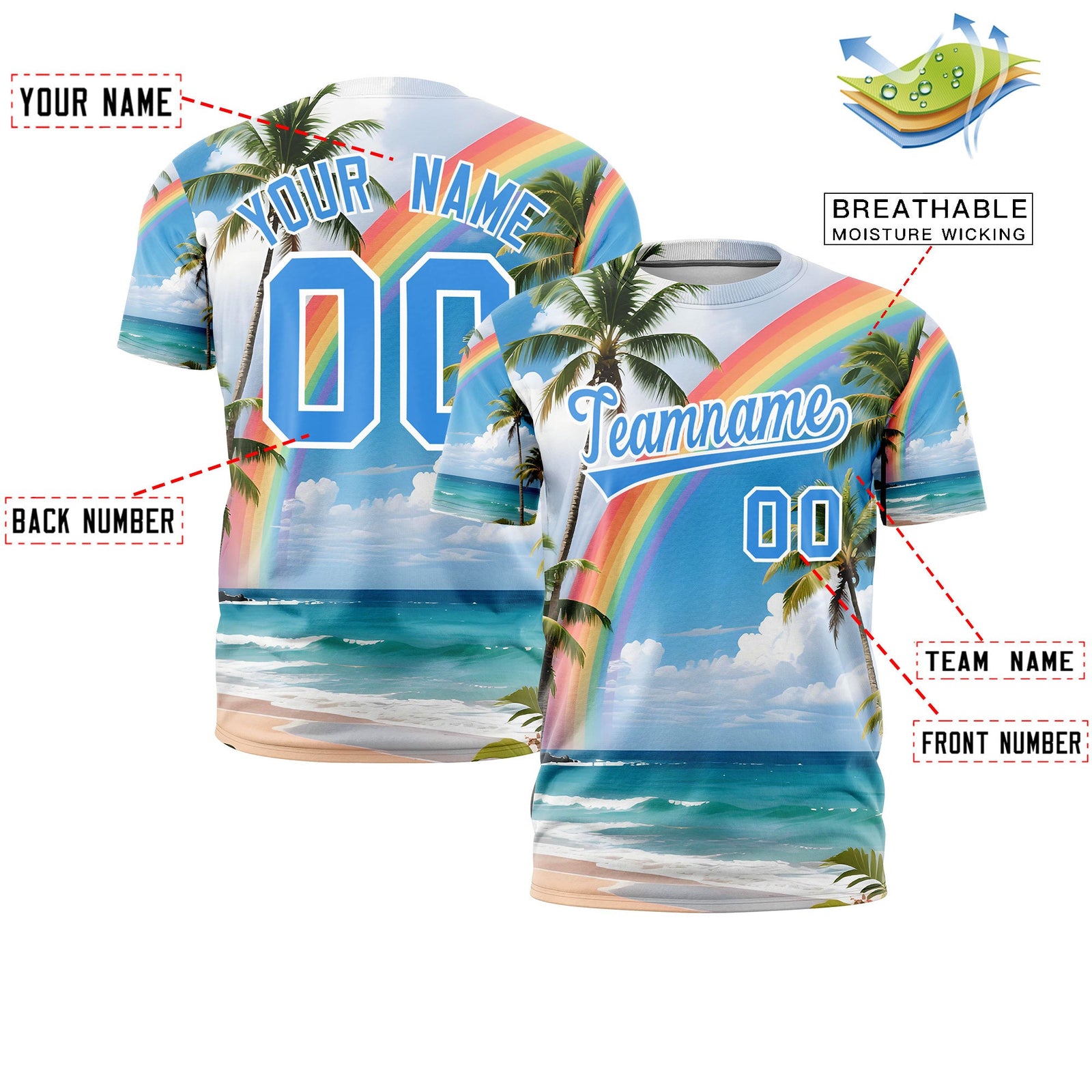 Custom Powder Blue White Graffiti Pattern Hawaiian Style T-shirt| KXKSHOP