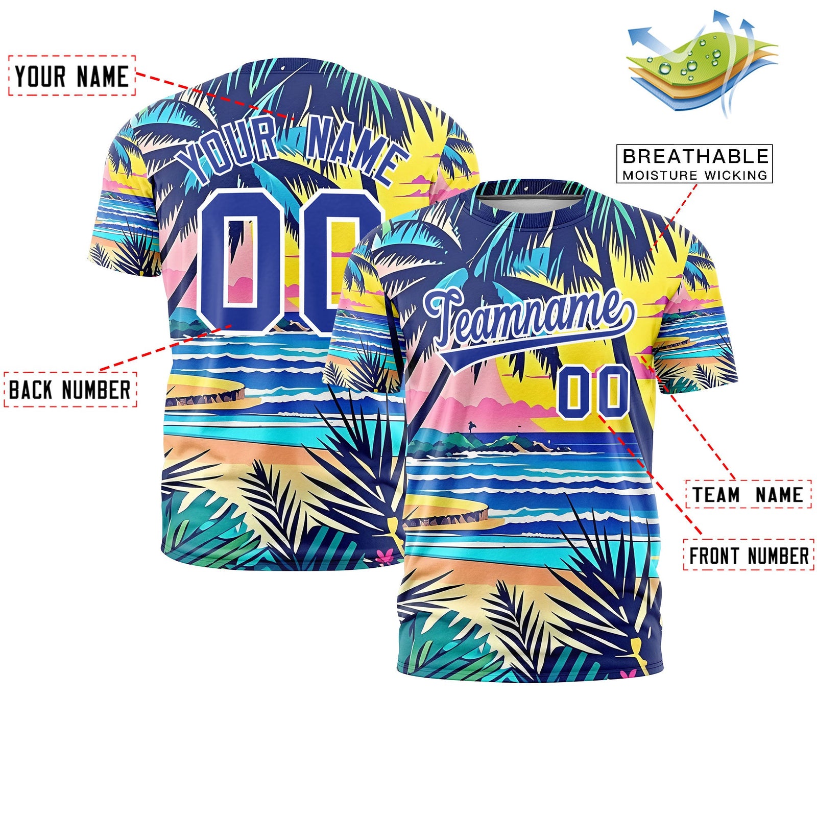Custom Royal Blue White Graffiti Pattern Hawaiian Style T-shirt| KXKSHOP