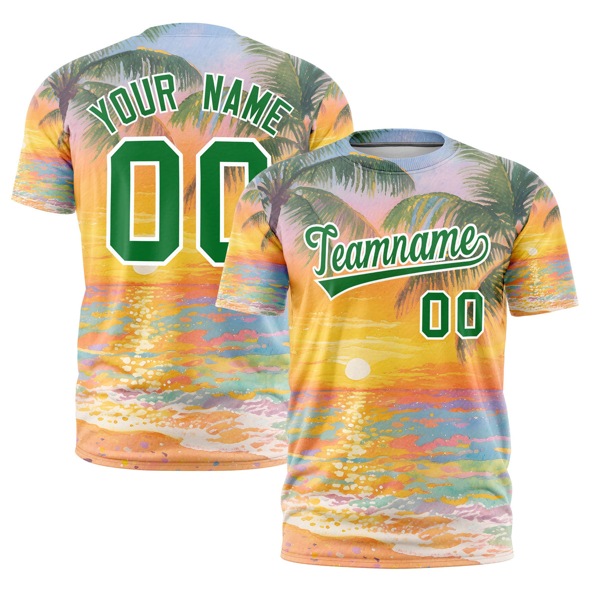 Custom Kelly Green White Graffiti Pattern Hawaiian Style T-shirt| KXKSHOP