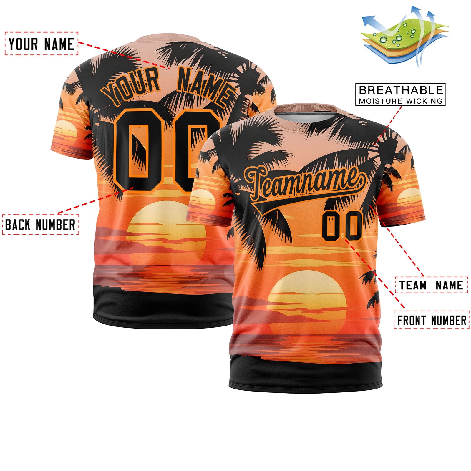 Custom Black Orange Graffiti Pattern Hawaiian Style T-shirt| KXKSHOP
