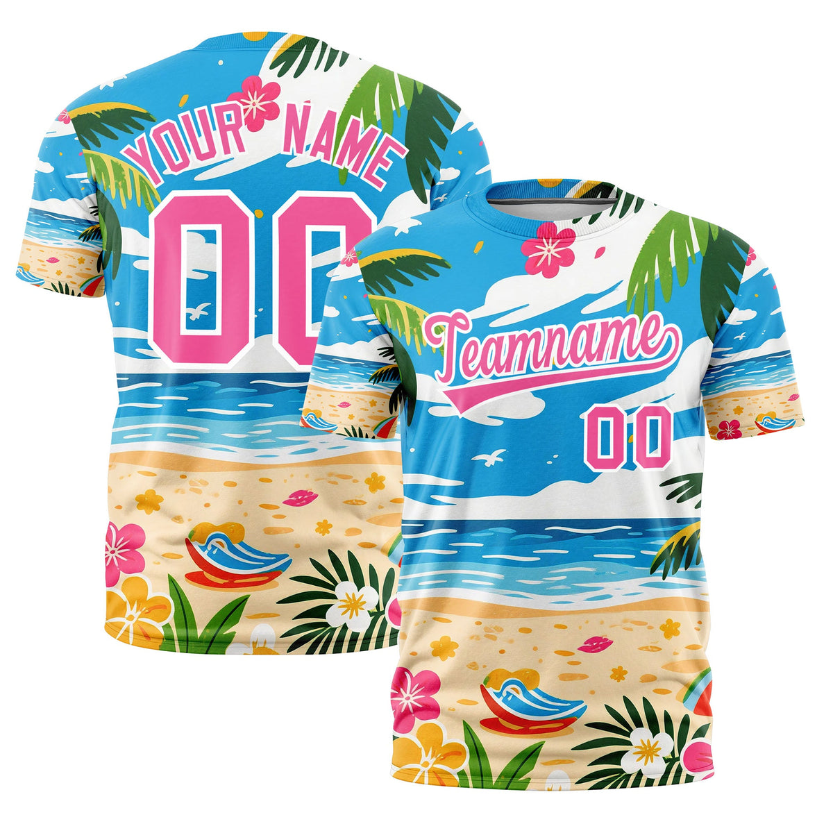 Custom Pink White Graffiti Pattern Hawaiian Style T-shirt| KXKSHOP