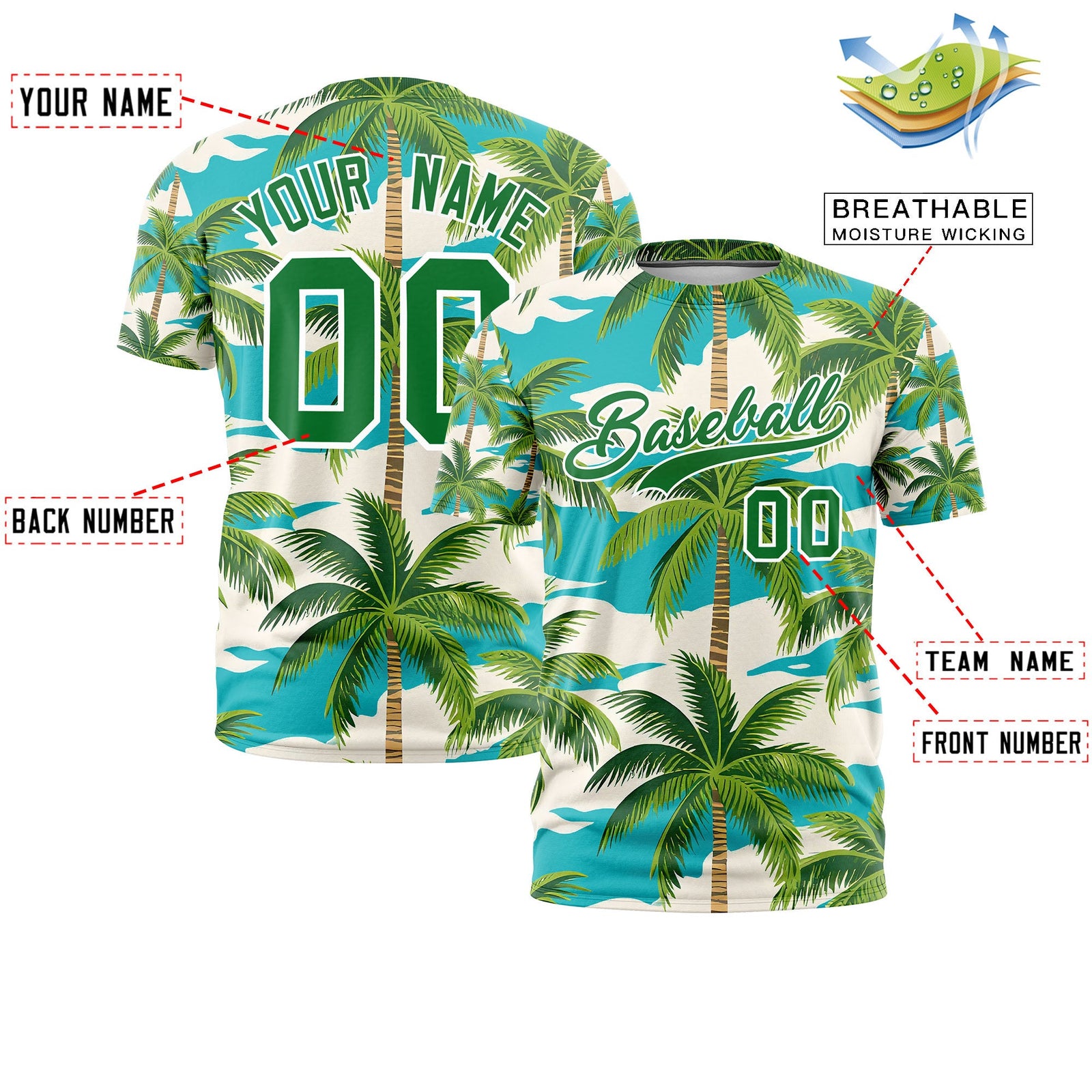 Custom Kelly Green White Graffiti Pattern Hawaiian Style T-shirt| KXKSHOP