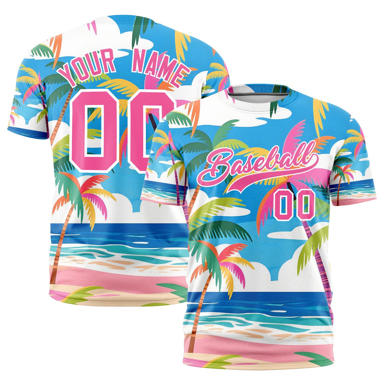 Custom Pink White Graffiti Pattern Hawaiian Style T-shirt| KXKSHOP