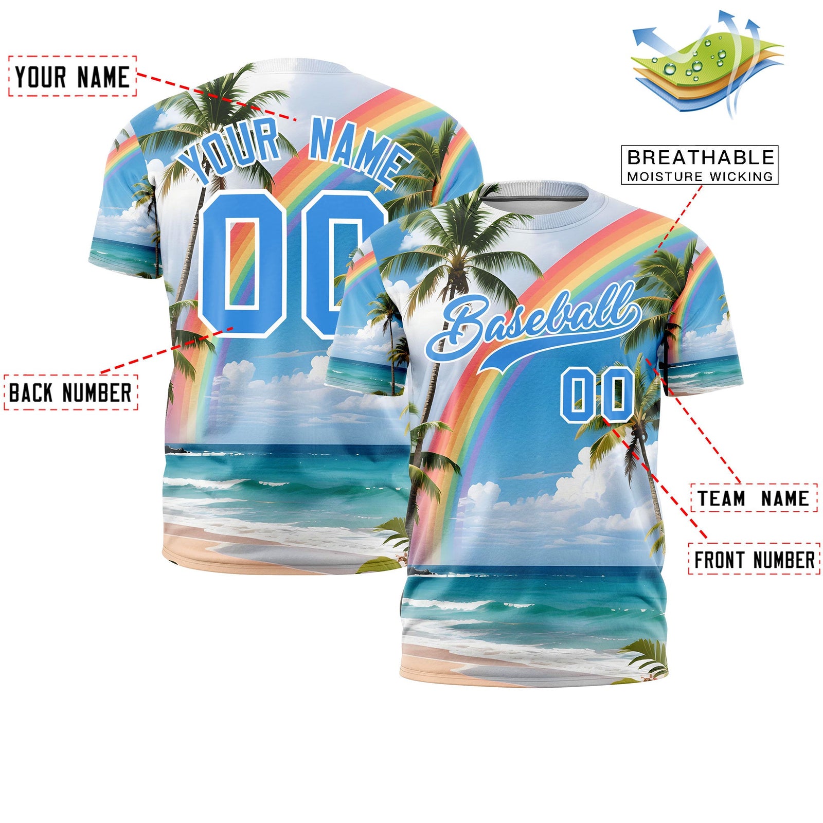 Custom Powder Blue White Graffiti Pattern Hawaiian Style T-shirt| KXKSHOP