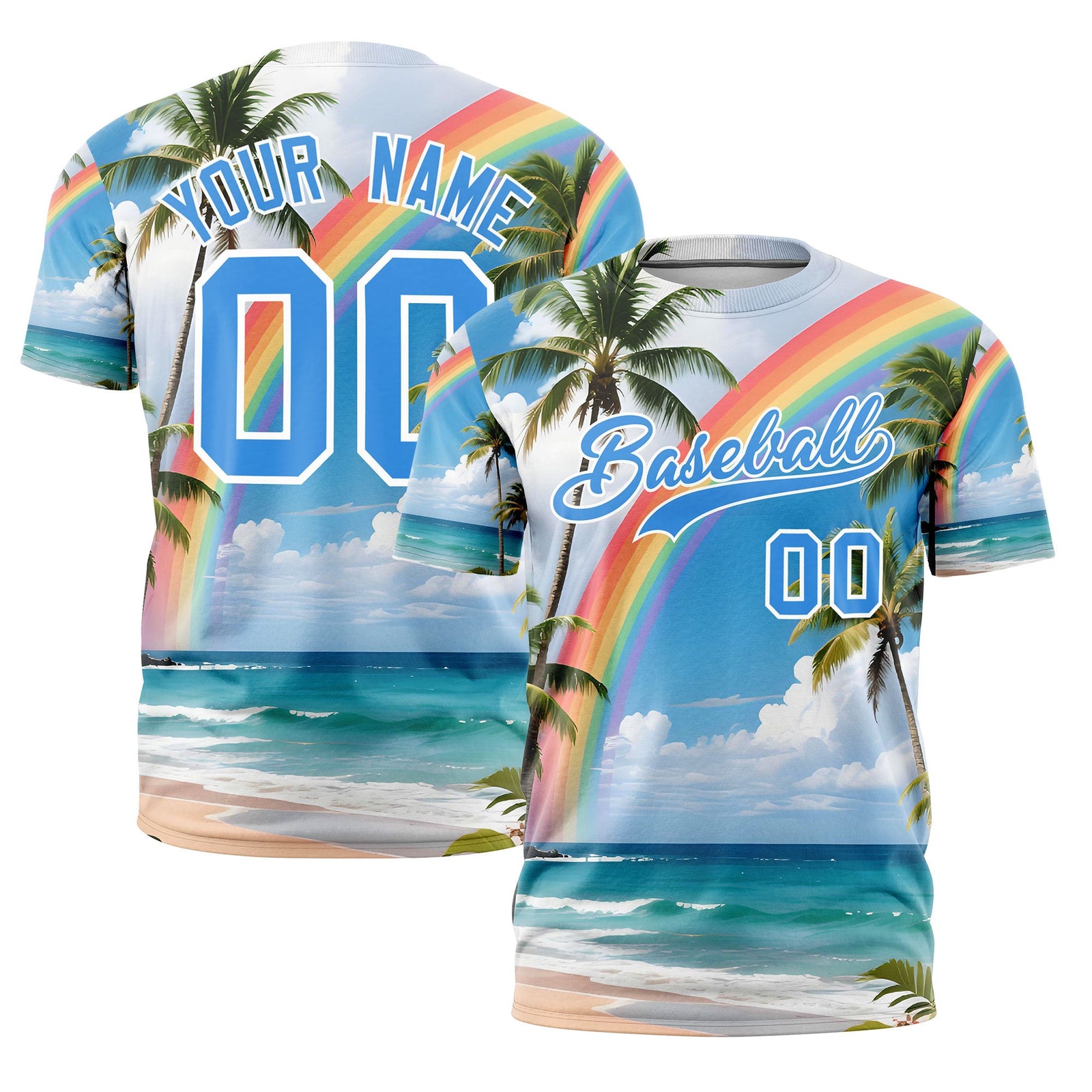 Custom Powder Blue White Graffiti Pattern Hawaiian Style T-shirt| KXKSHOP