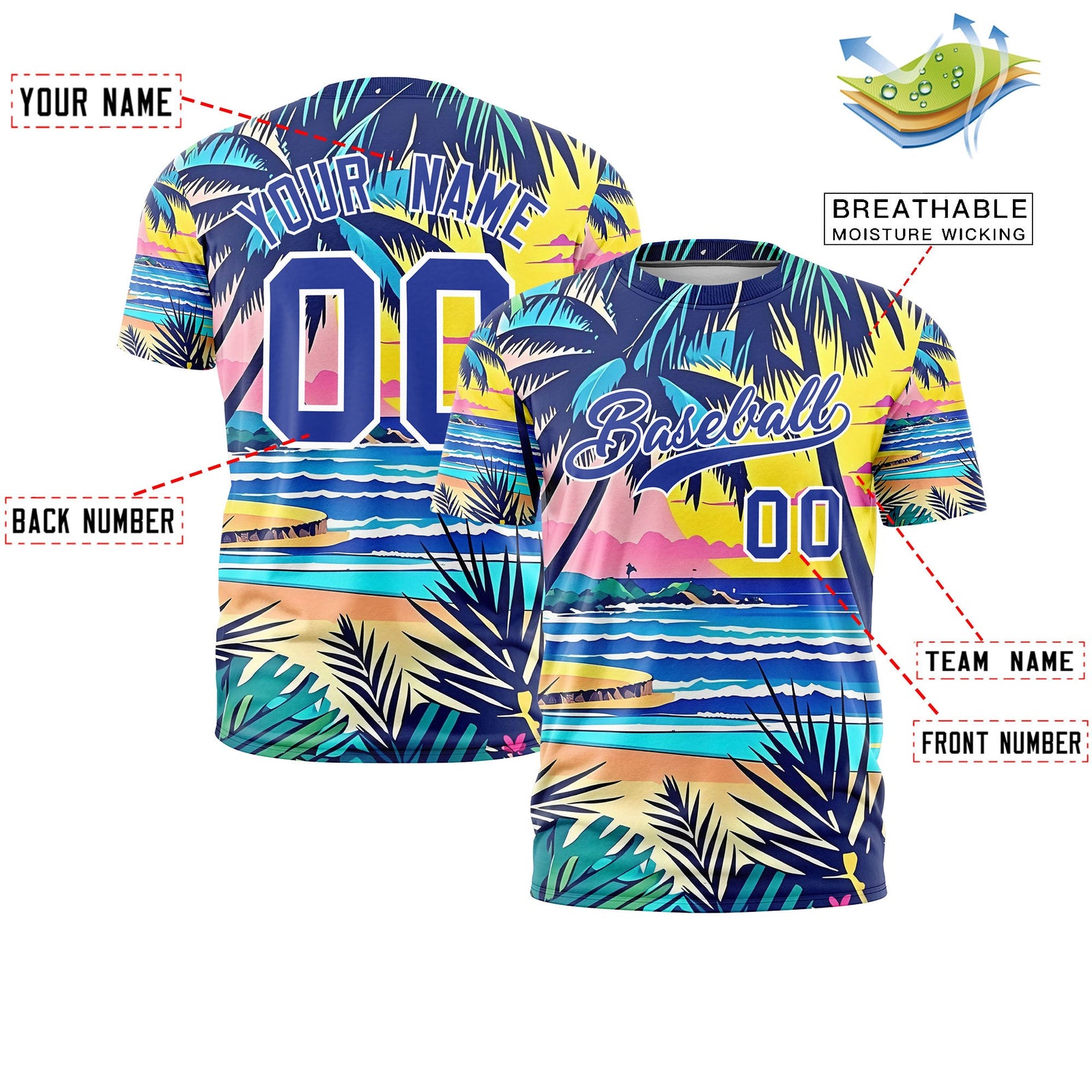 Custom Royal Blue White Graffiti Pattern Hawaiian Style T-shirt| KXKSHOP