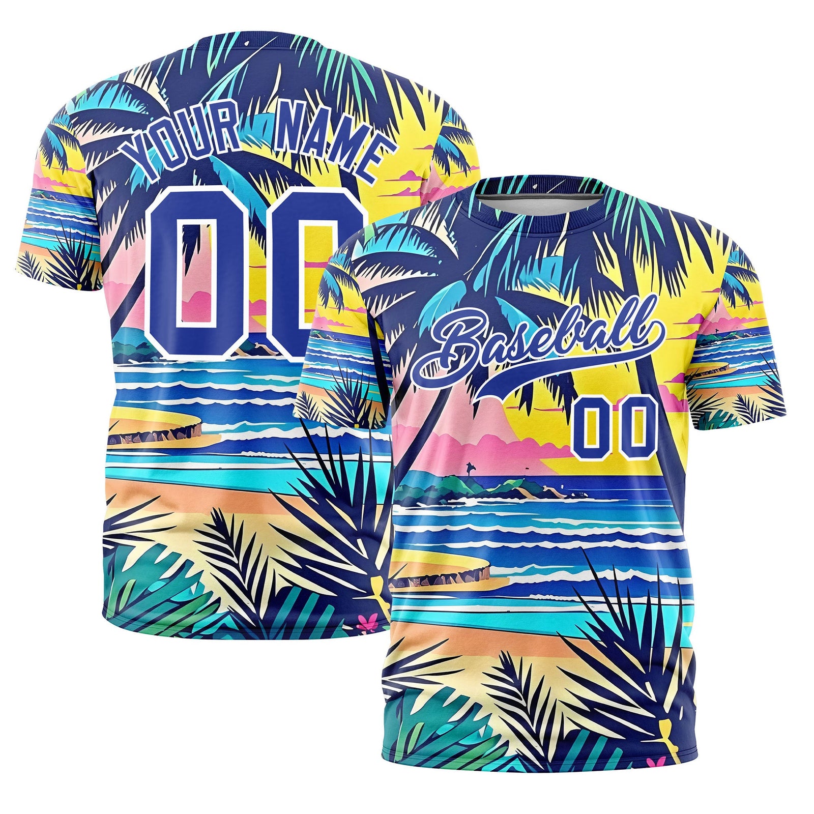 Custom Royal Blue White Graffiti Pattern Hawaiian Style T-shirt| KXKSHOP