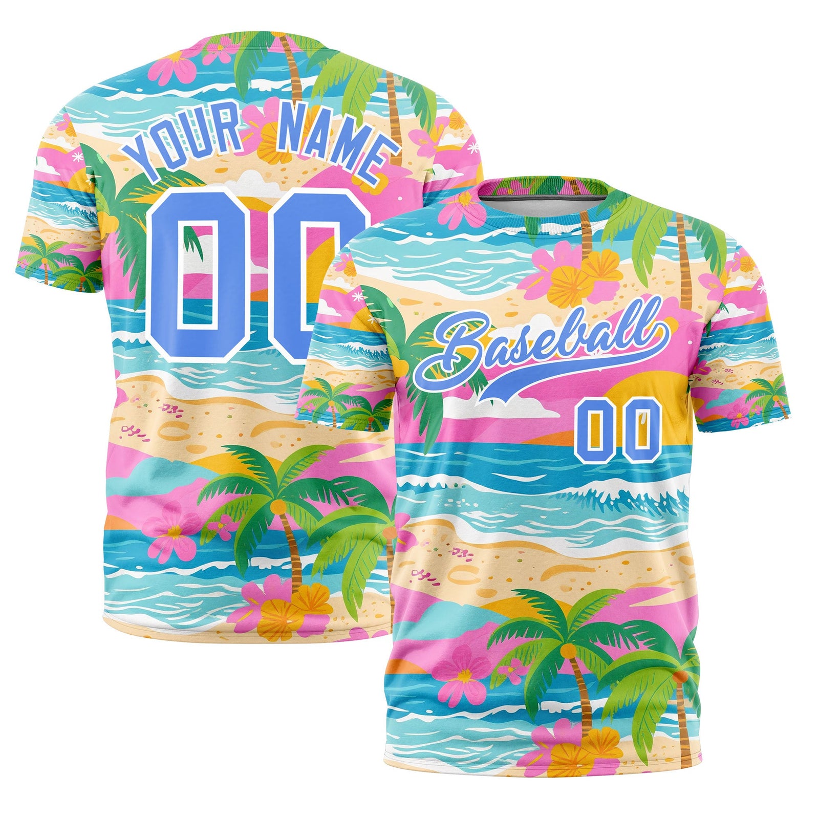 Custom Light Blue White Graffiti Pattern Hawaiian Style T-shirt| KXKSHOP
