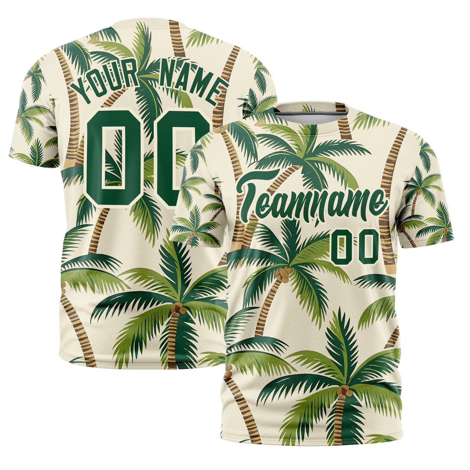 Custom Dark Green Cream Graffiti Pattern Hawaiian Style T-shirt| KXKSHOP