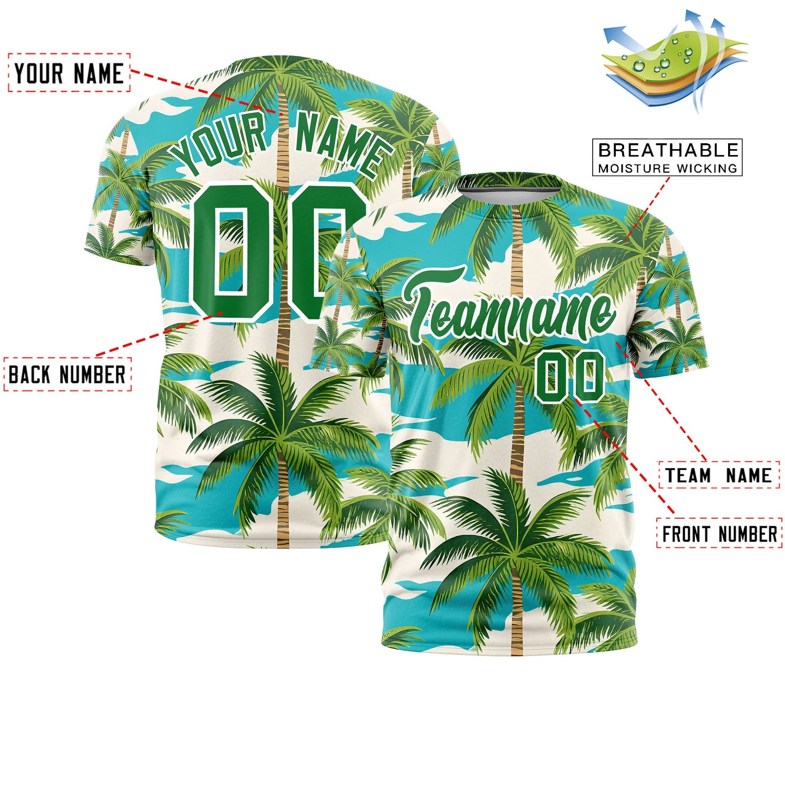 Custom Kelly Green White Graffiti Pattern Hawaiian Style T-shirt| KXKSHOP