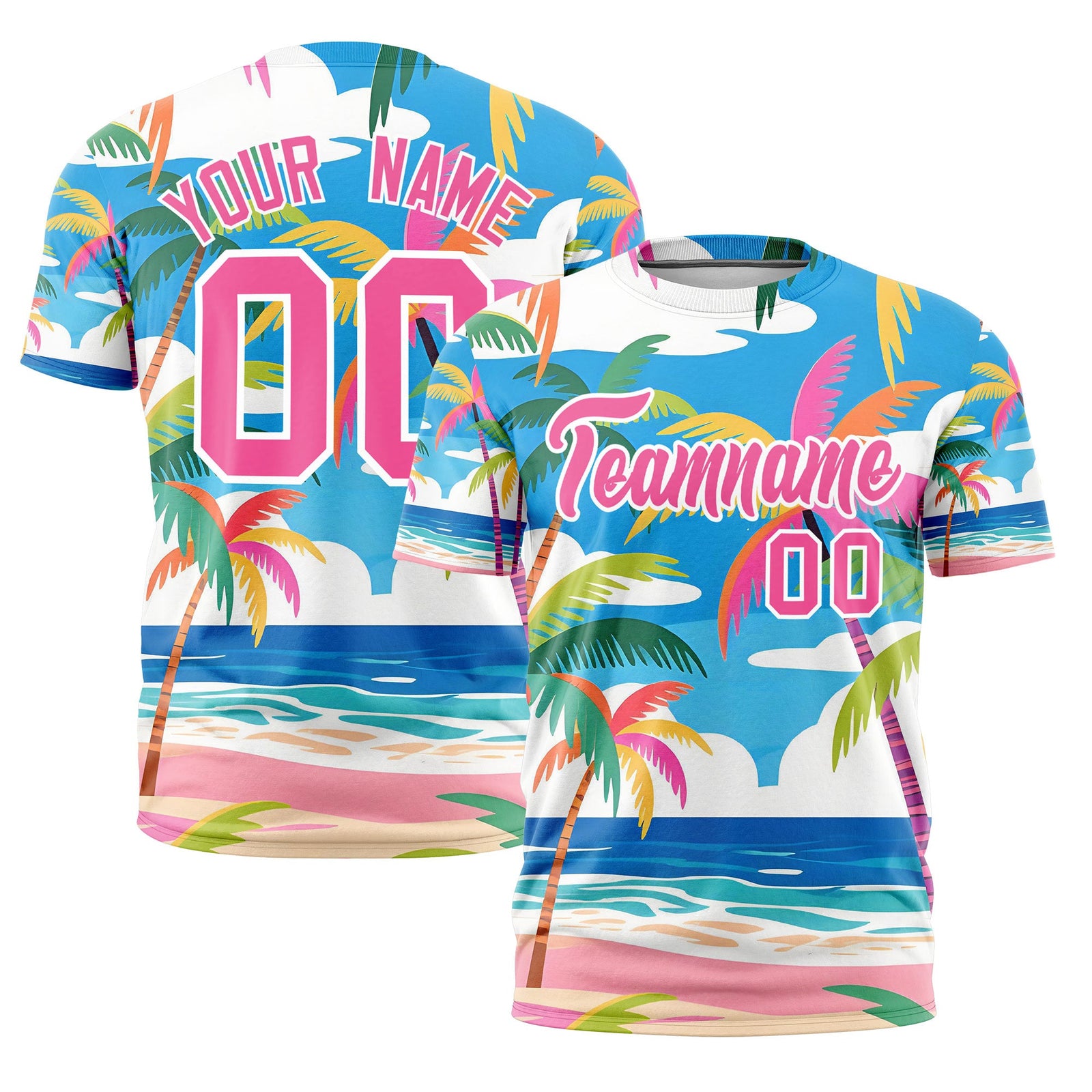 Custom Pink White Graffiti Pattern Hawaiian Style T-shirt| KXKSHOP