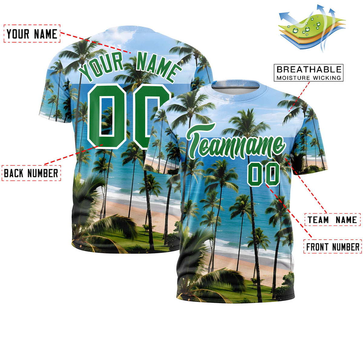 Custom Kelly Green White Graffiti Pattern Hawaiian Style T-shirt| KXKSHOP