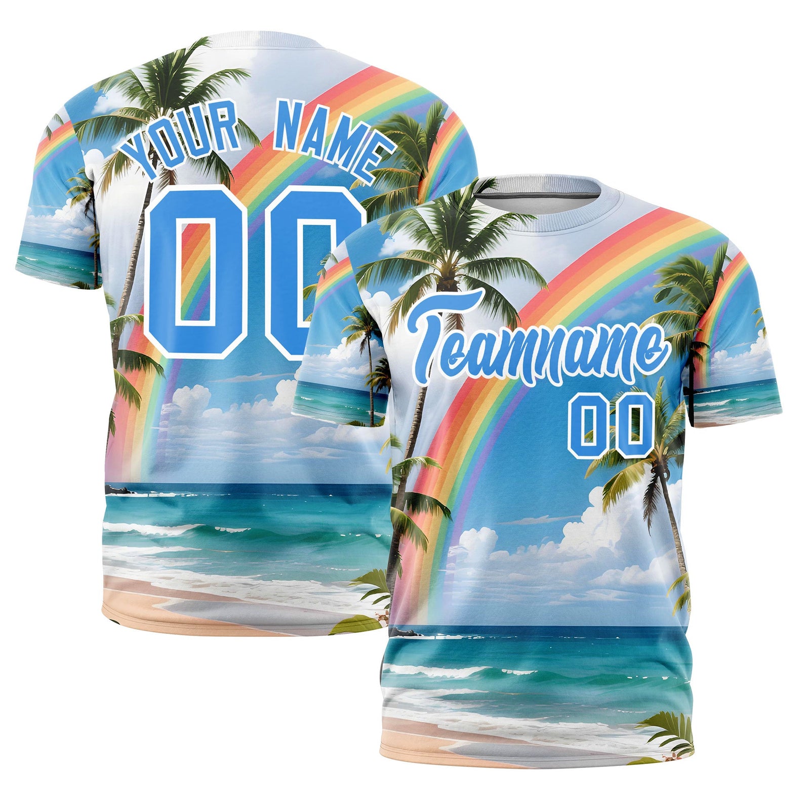 Custom Powder Blue White Graffiti Pattern Hawaiian Style T-shirt| KXKSHOP