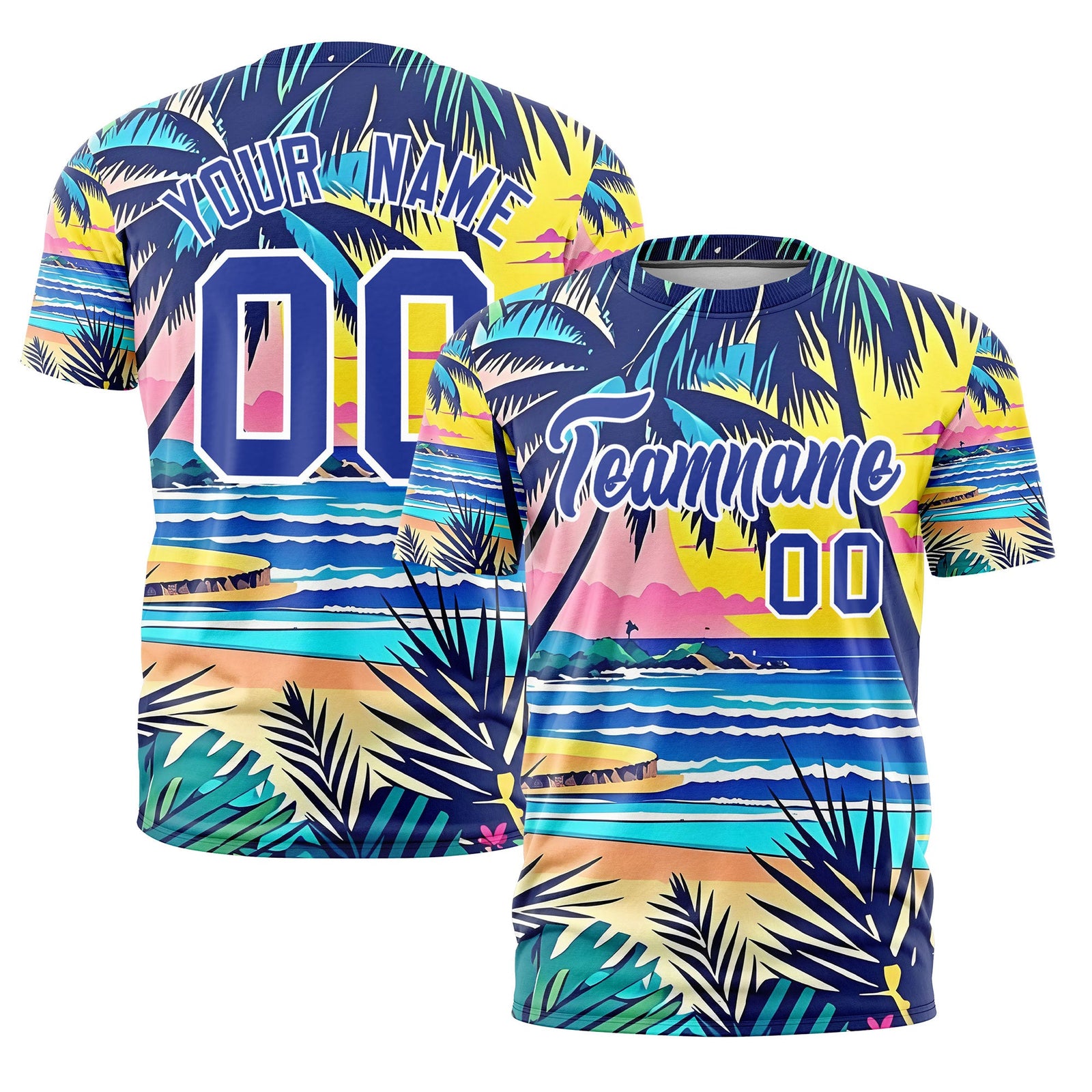 Custom Royal Blue White Graffiti Pattern Hawaiian Style T-shirt| KXKSHOP