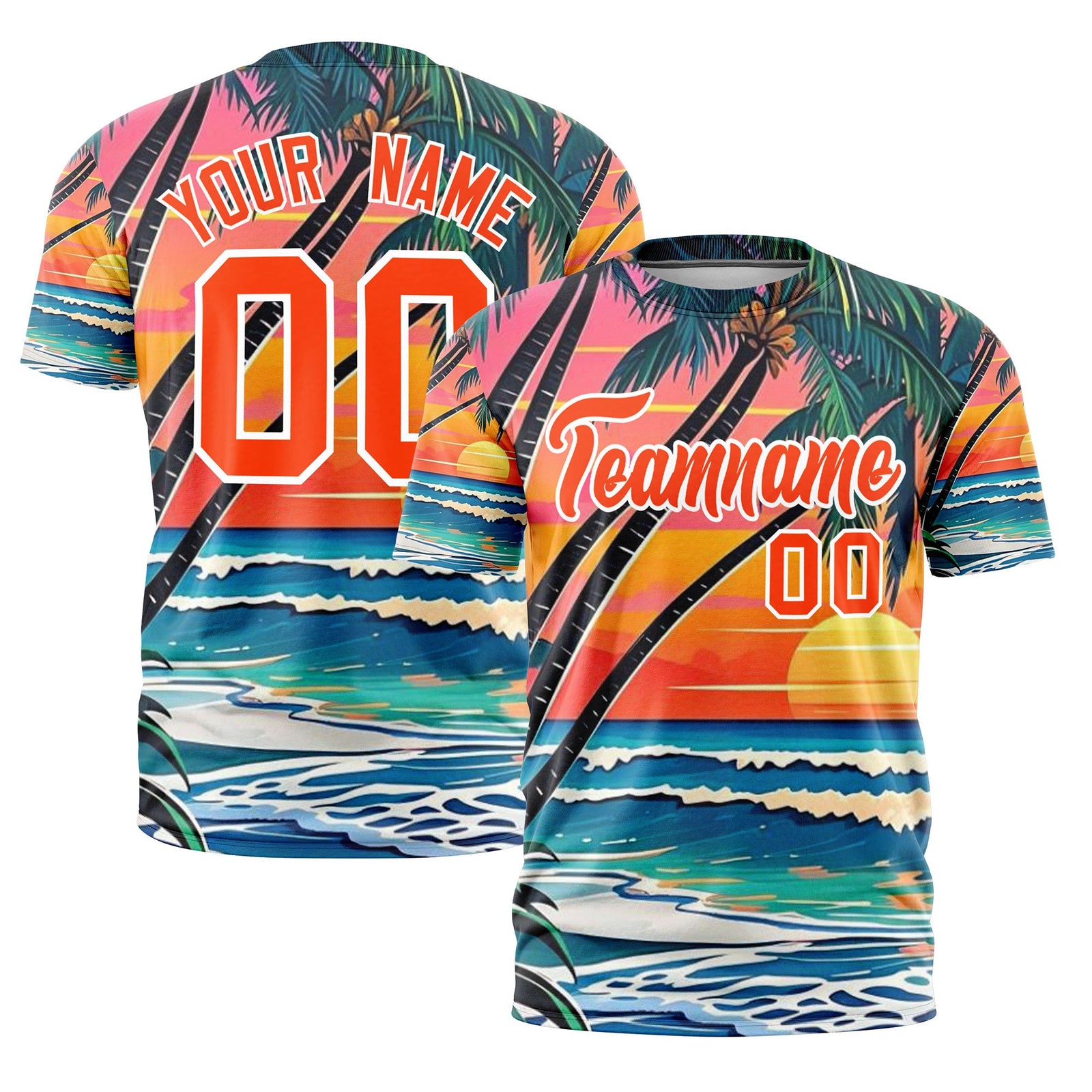 Custom Orange White Graffiti Pattern Hawaiian Style T-shirt| KXKSHOP