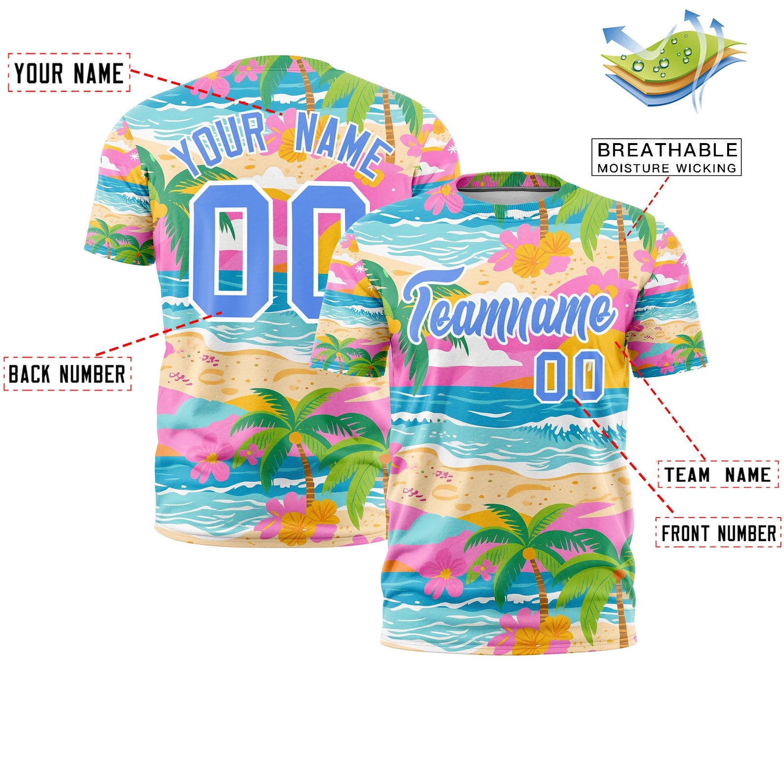 Custom Light Blue White Graffiti Pattern Hawaiian Style T-shirt| KXKSHOP