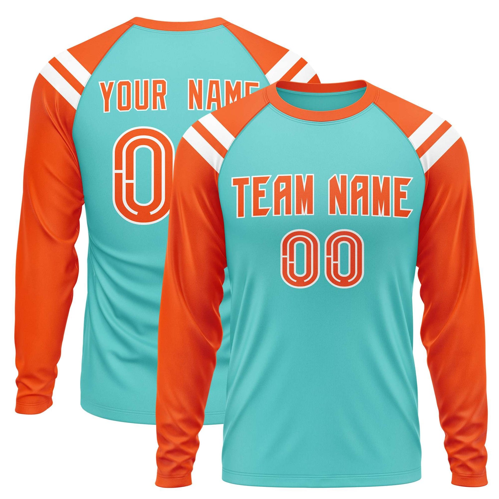 Custom Bright Green Orange-White Crew Neck Personalized Raglan Long Sleeve Performance T-Shirt
